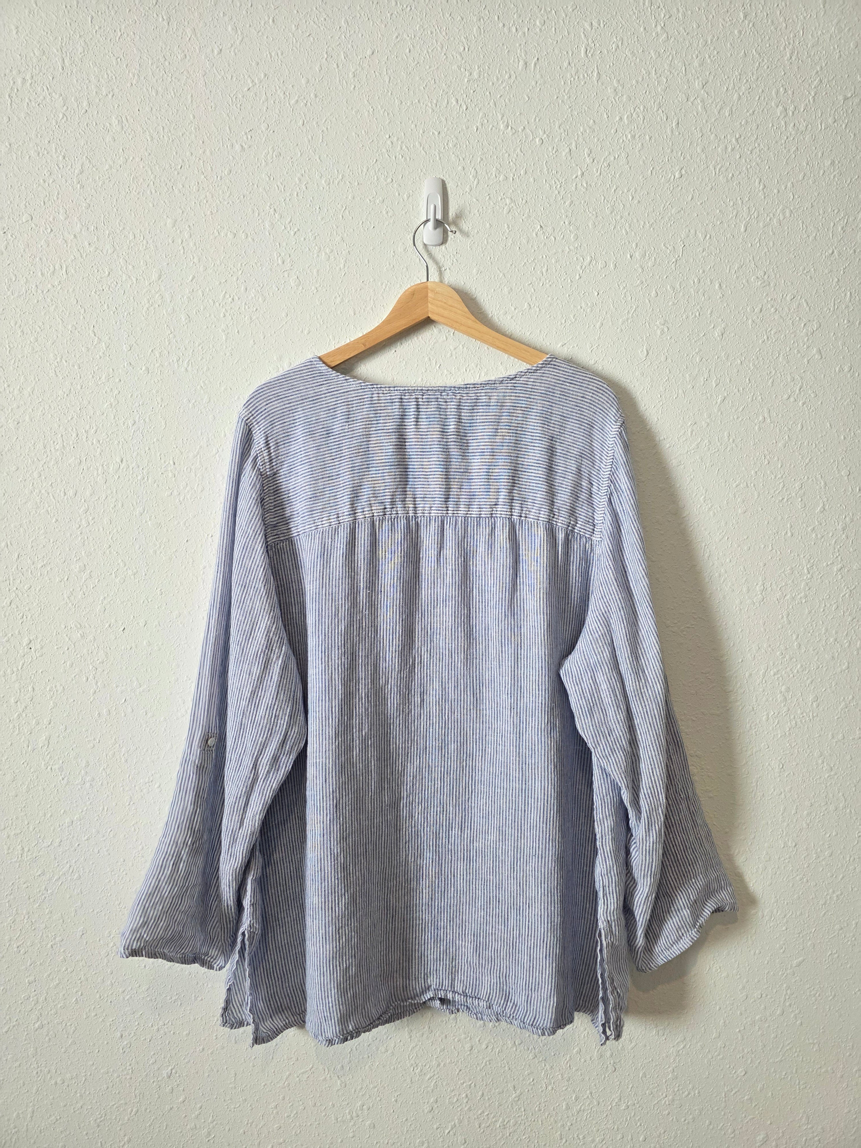 Striped Linen Button Up Shirt (3X)