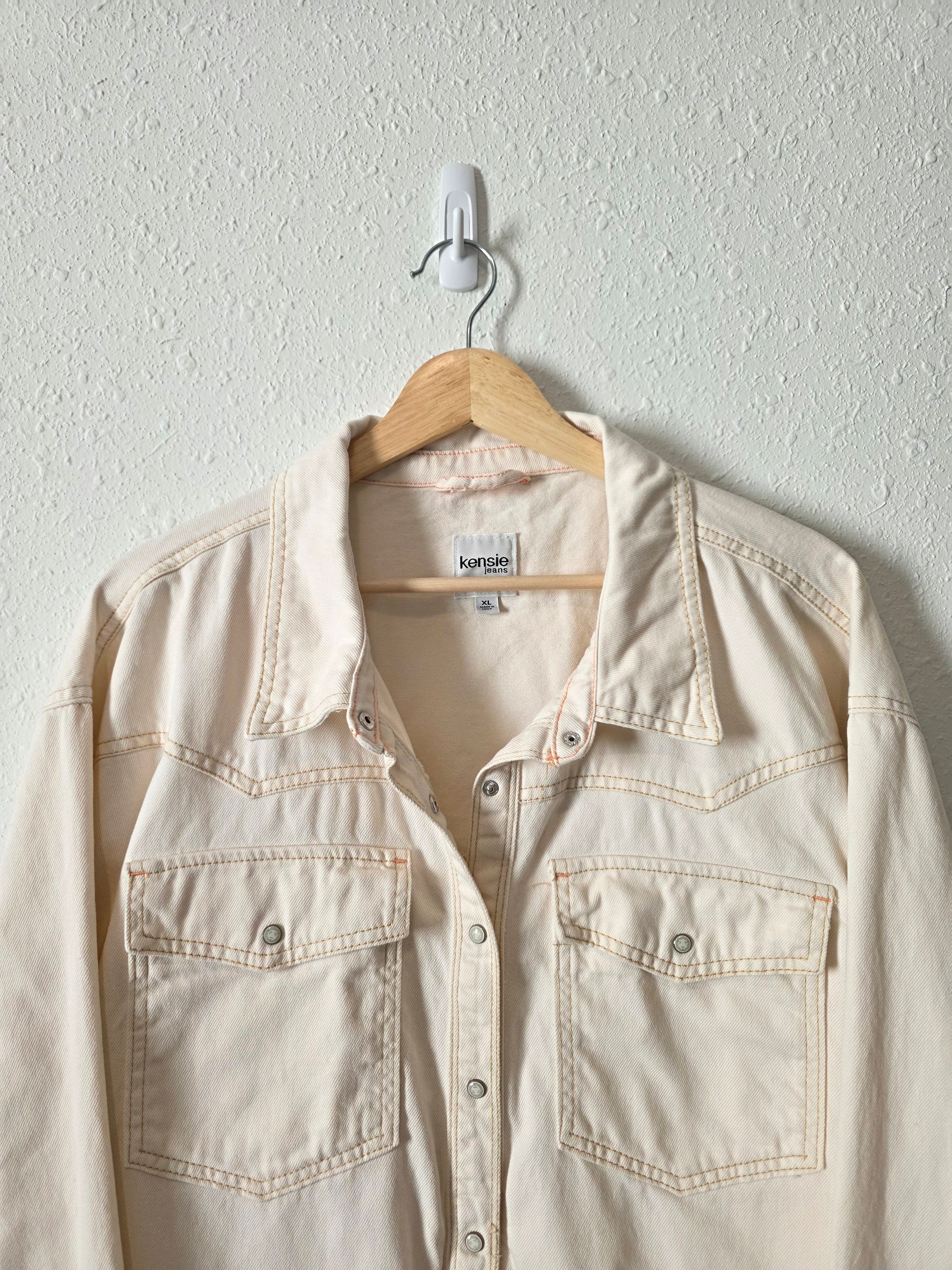 Kensie Ecru Snap Button Shirt Jacket (XL)
