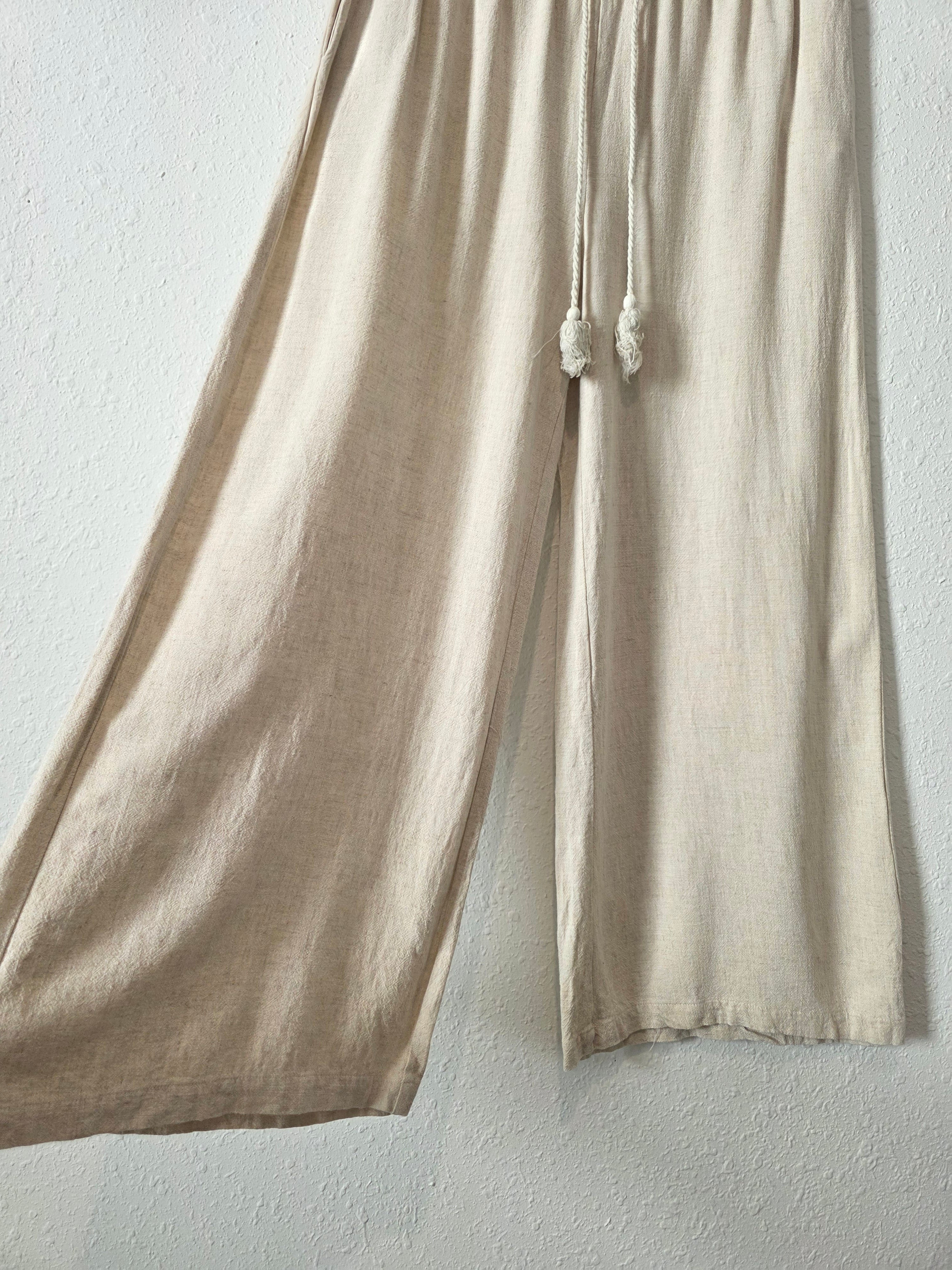 Hem & Thread Linen Blend Wide Leg Pants (L)