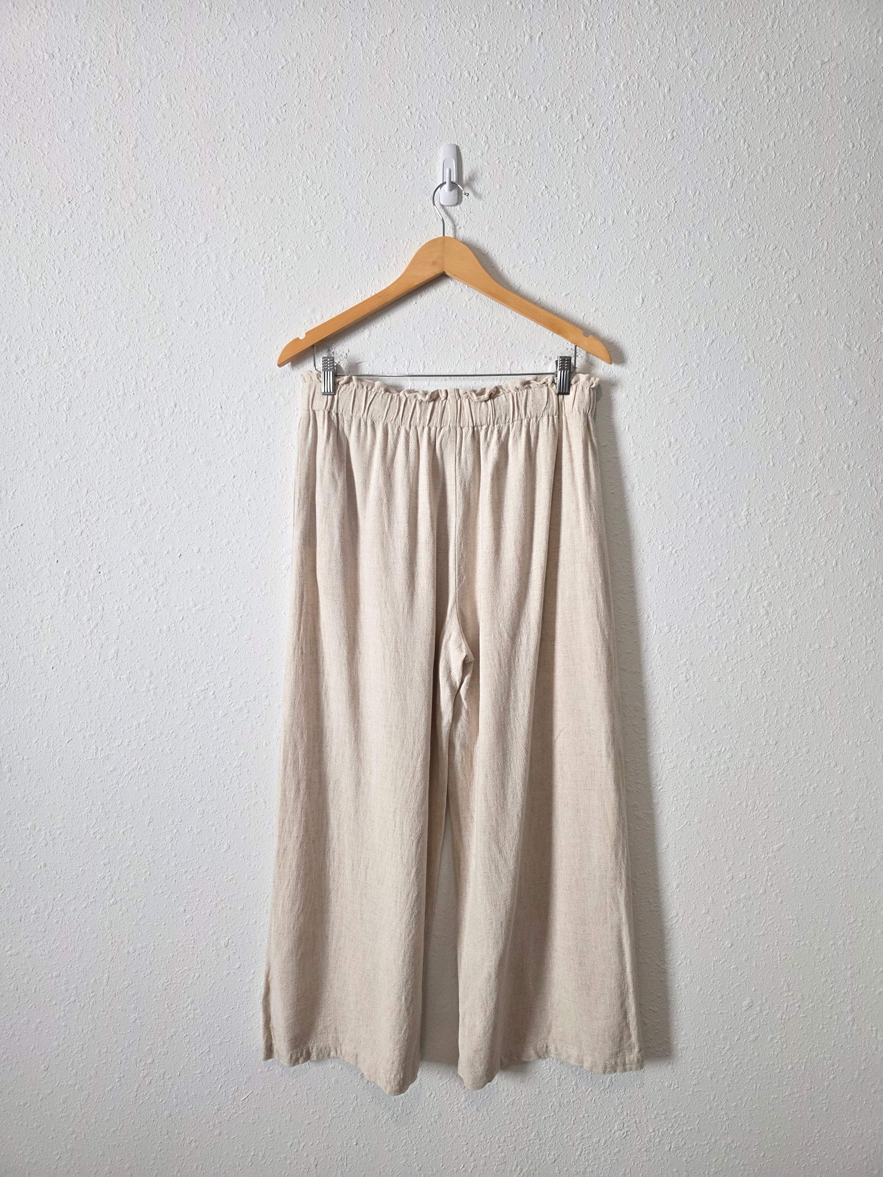 Hem & Thread Linen Blend Wide Leg Pants (L)