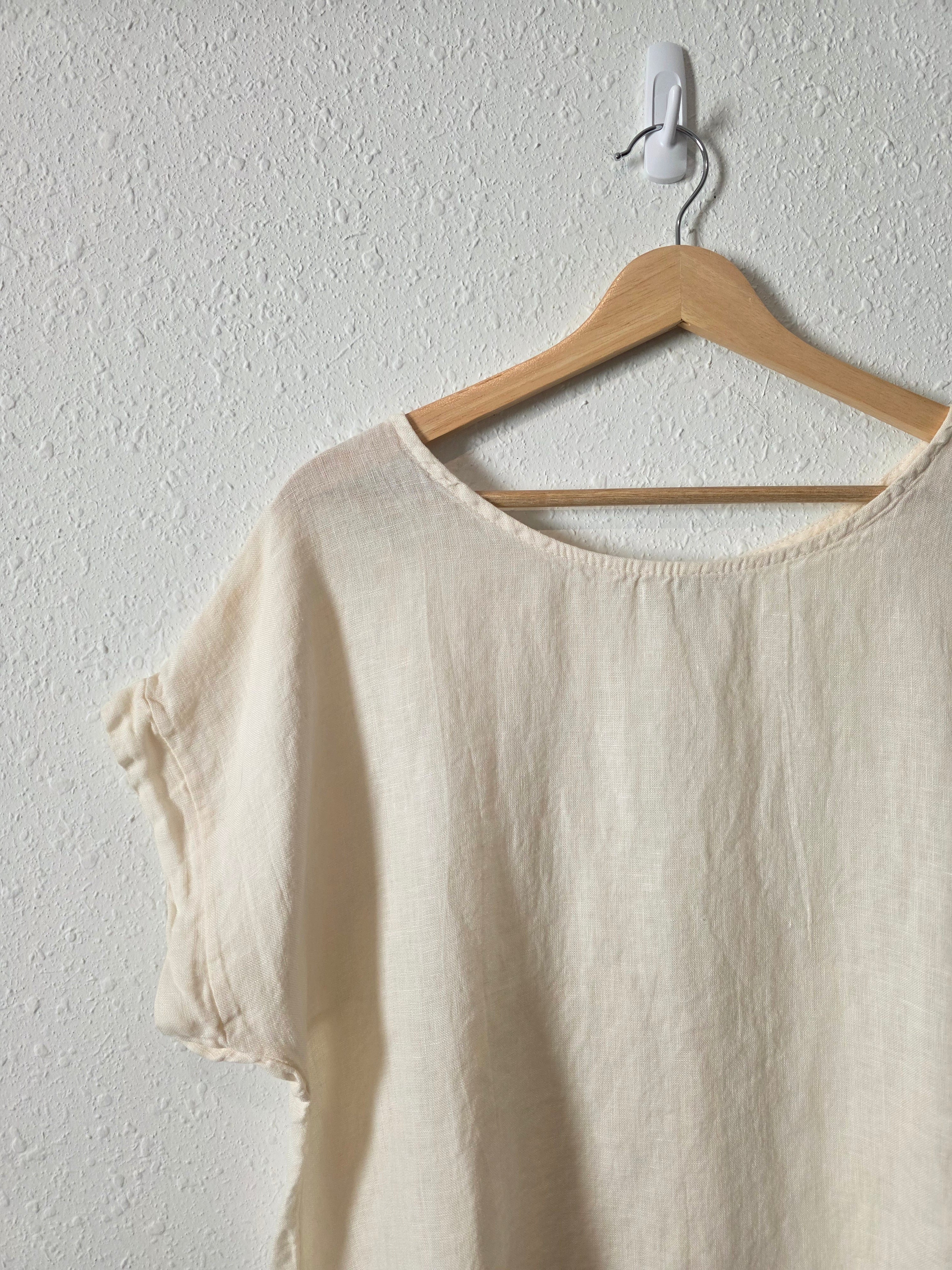 Cream Button Back Linen Top (M)