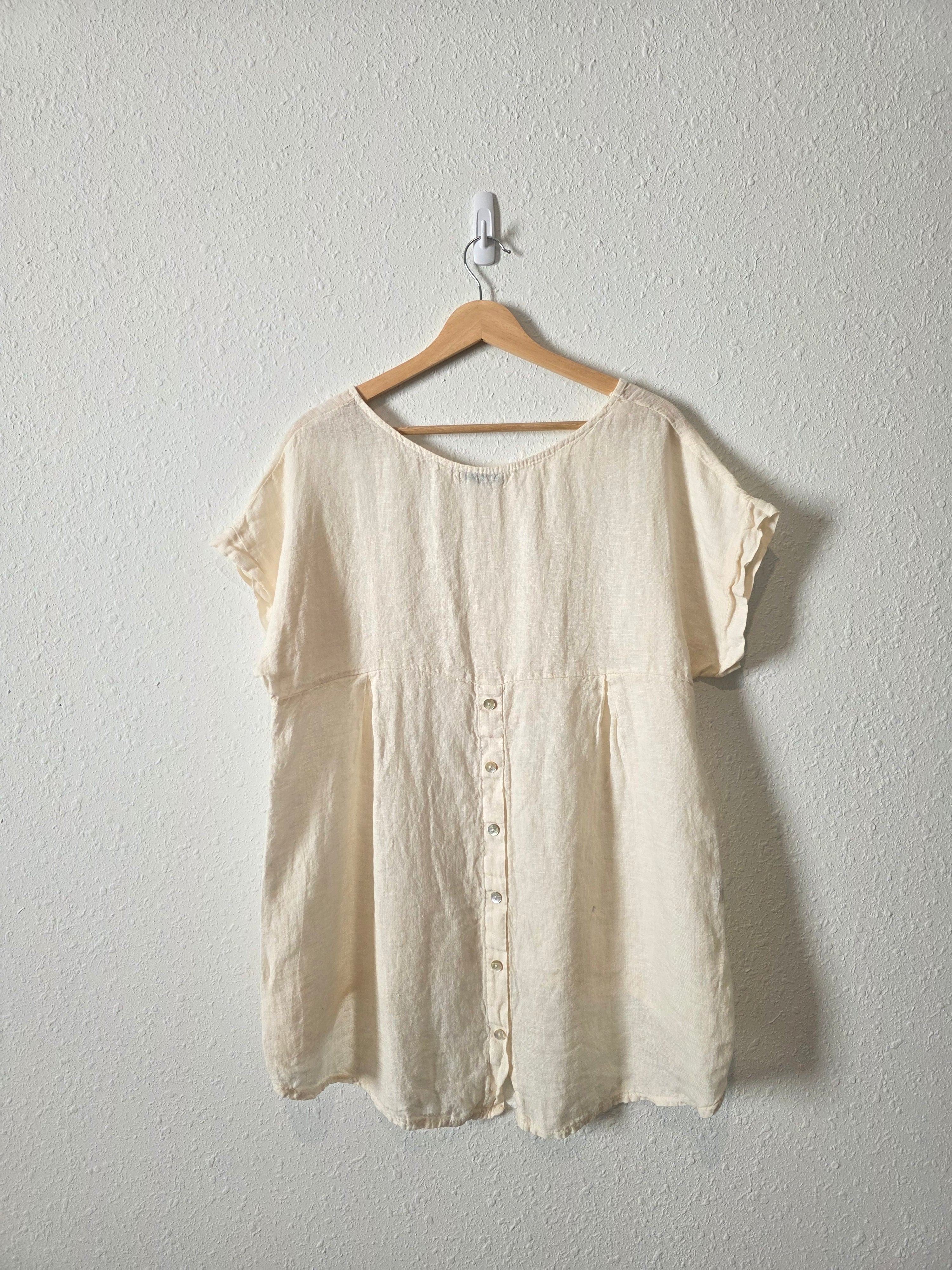 Cream Button Back Linen Top (M)
