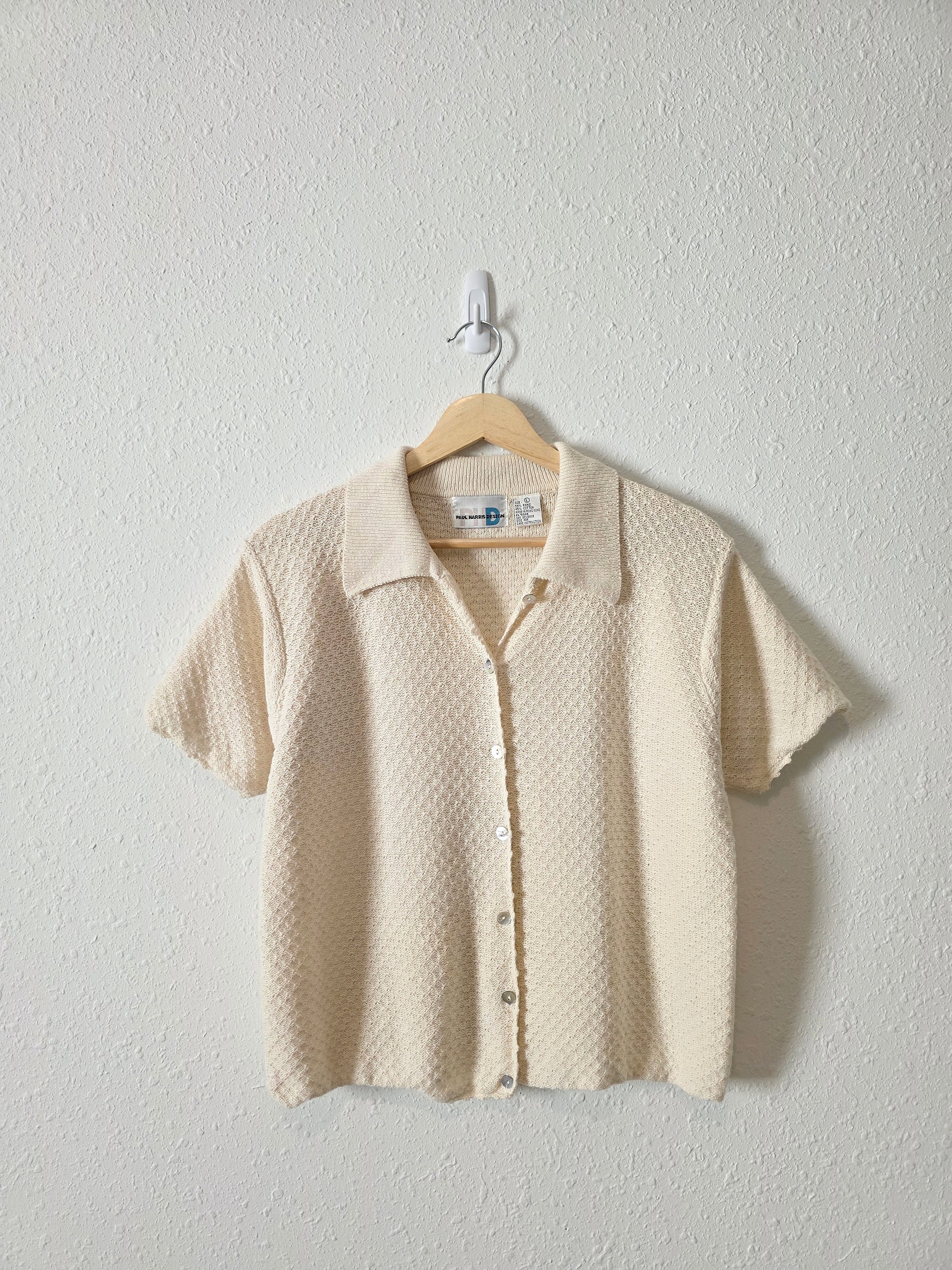 Vintage Textured Button Up Knit Top (L)