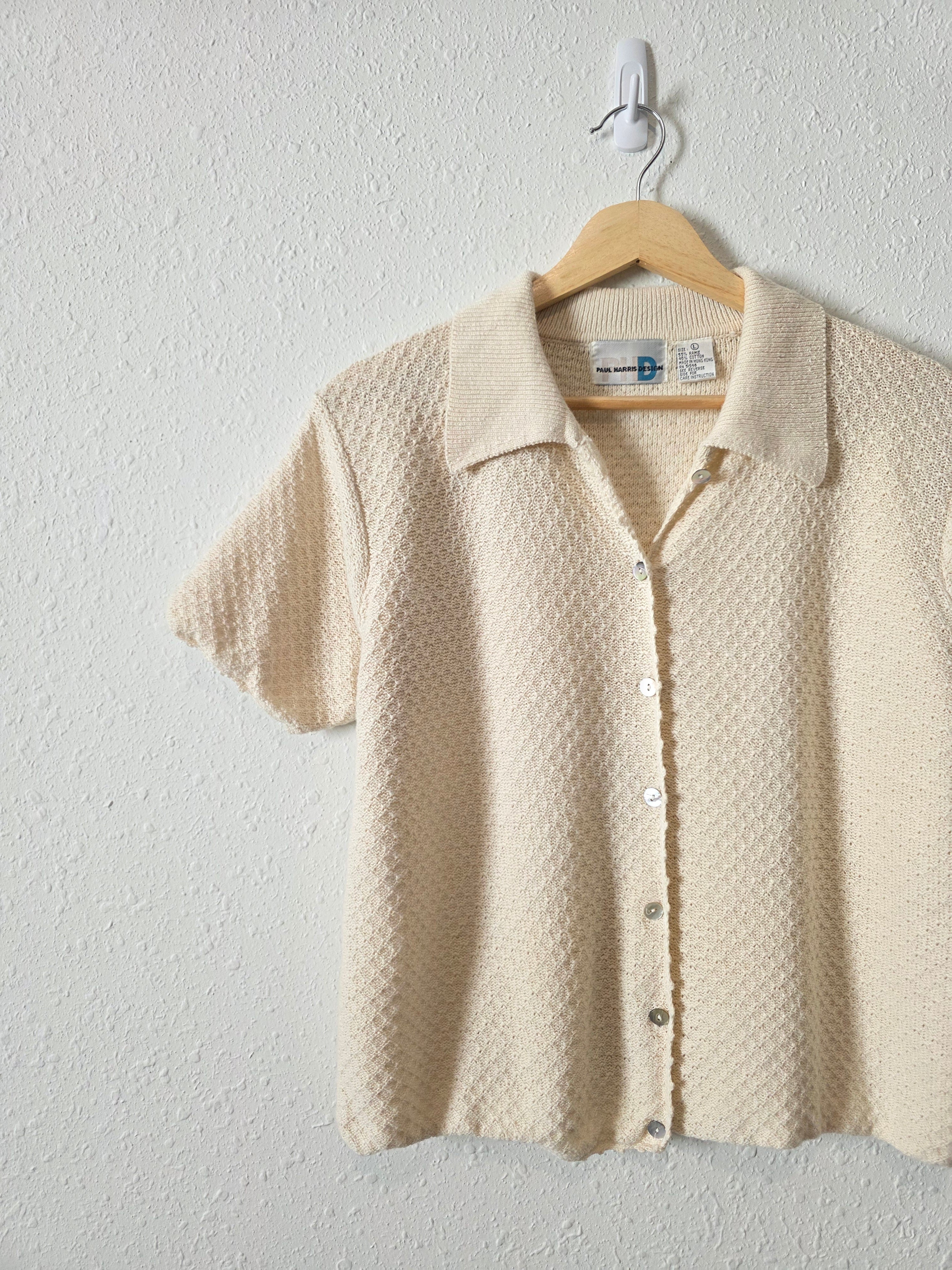 Vintage Textured Button Up Knit Top (L)