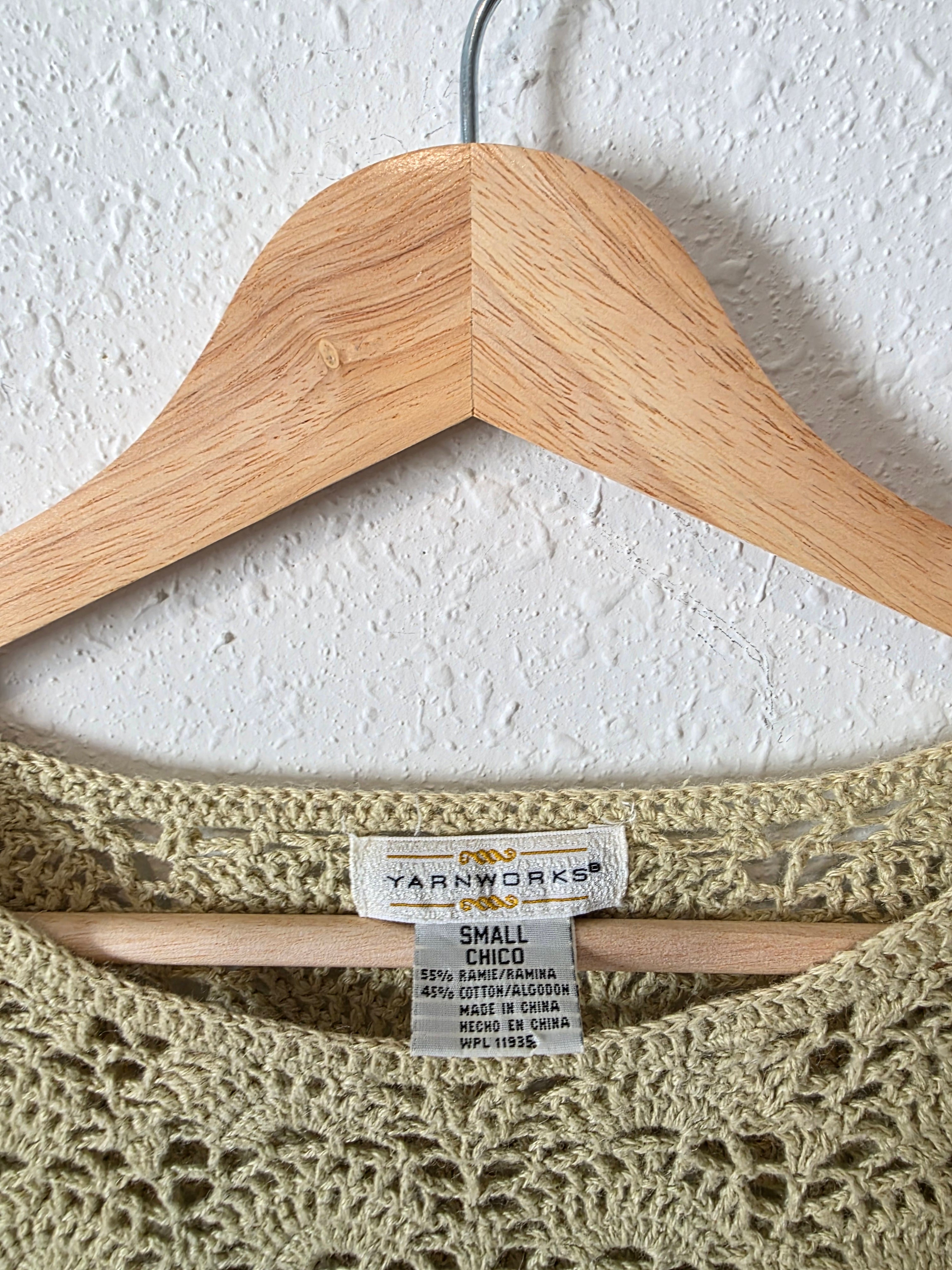 Vintage Green Crochet Sweater (S)