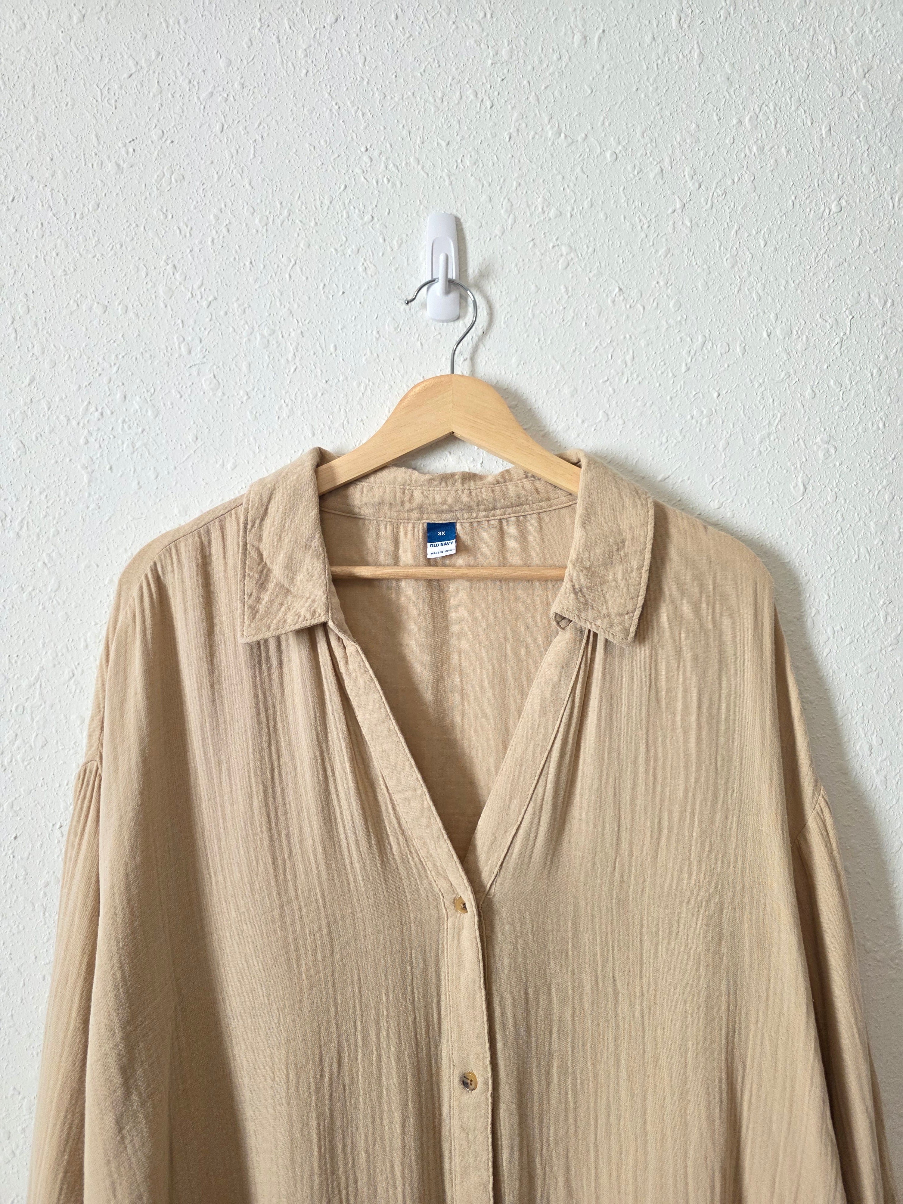 Cotton Gauze Button Up Shirt (3X)