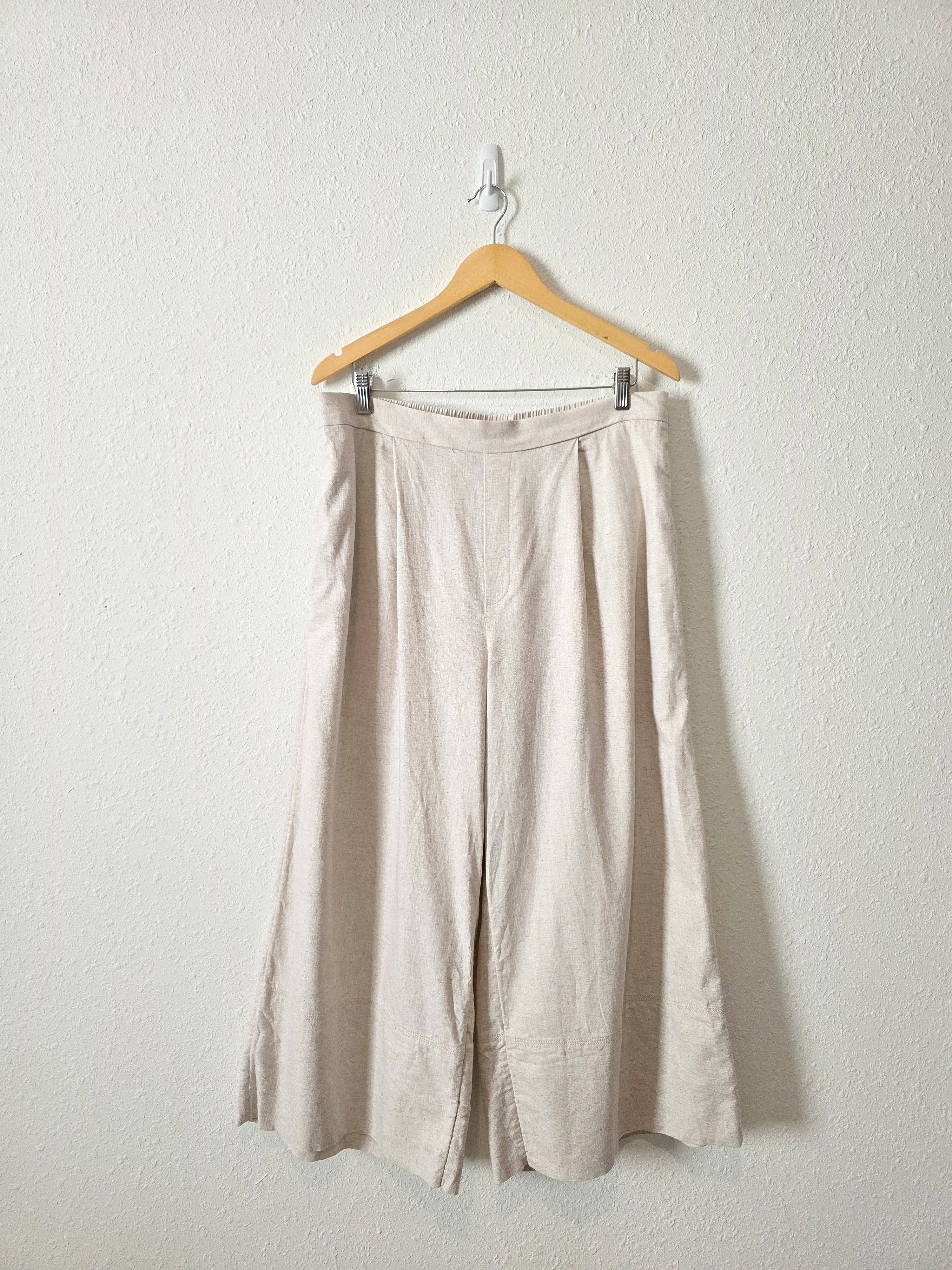 Linen Cotton Blend Wide Leg Pants (L)