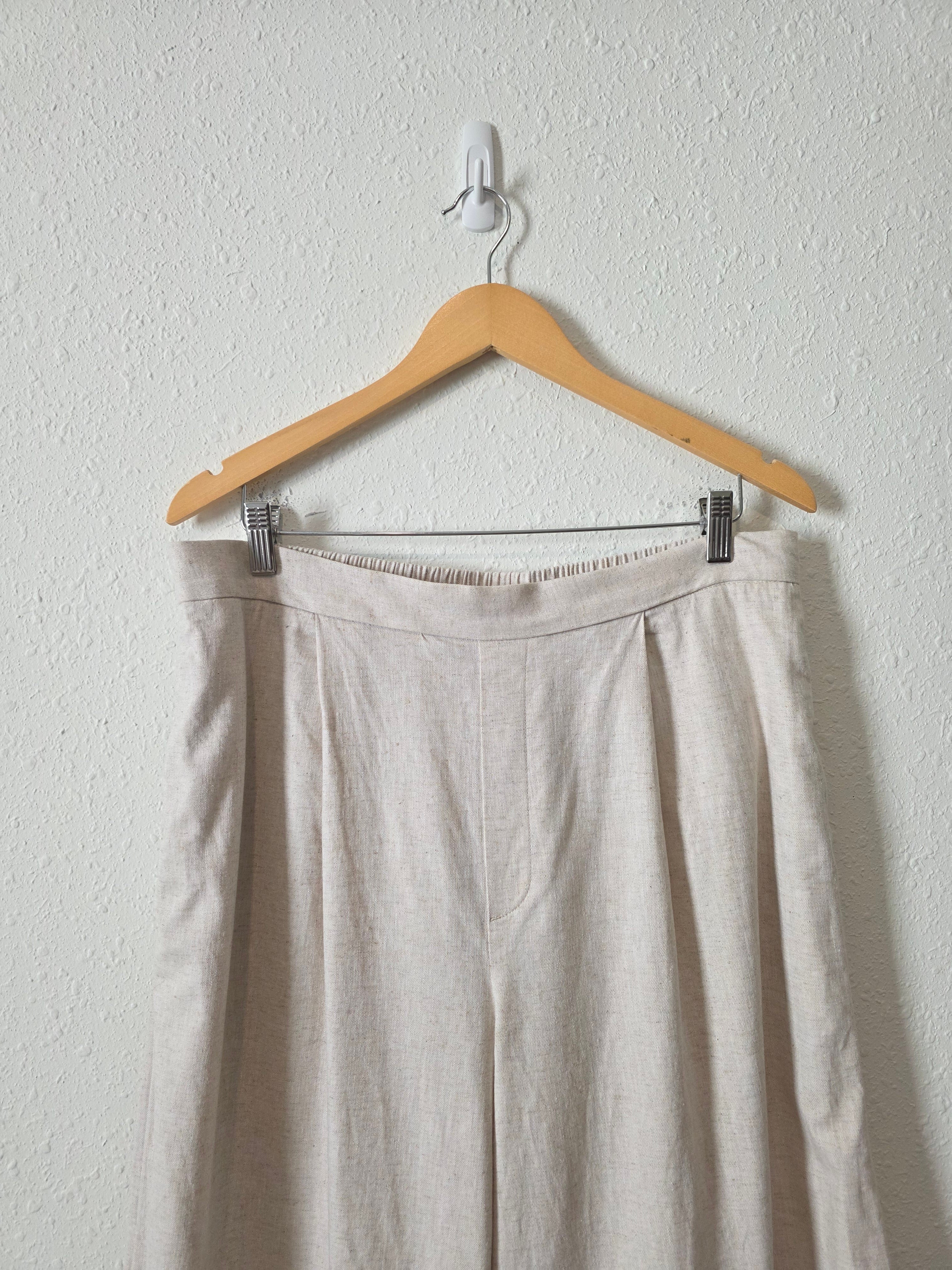 Linen Cotton Blend Wide Leg Pants (L)