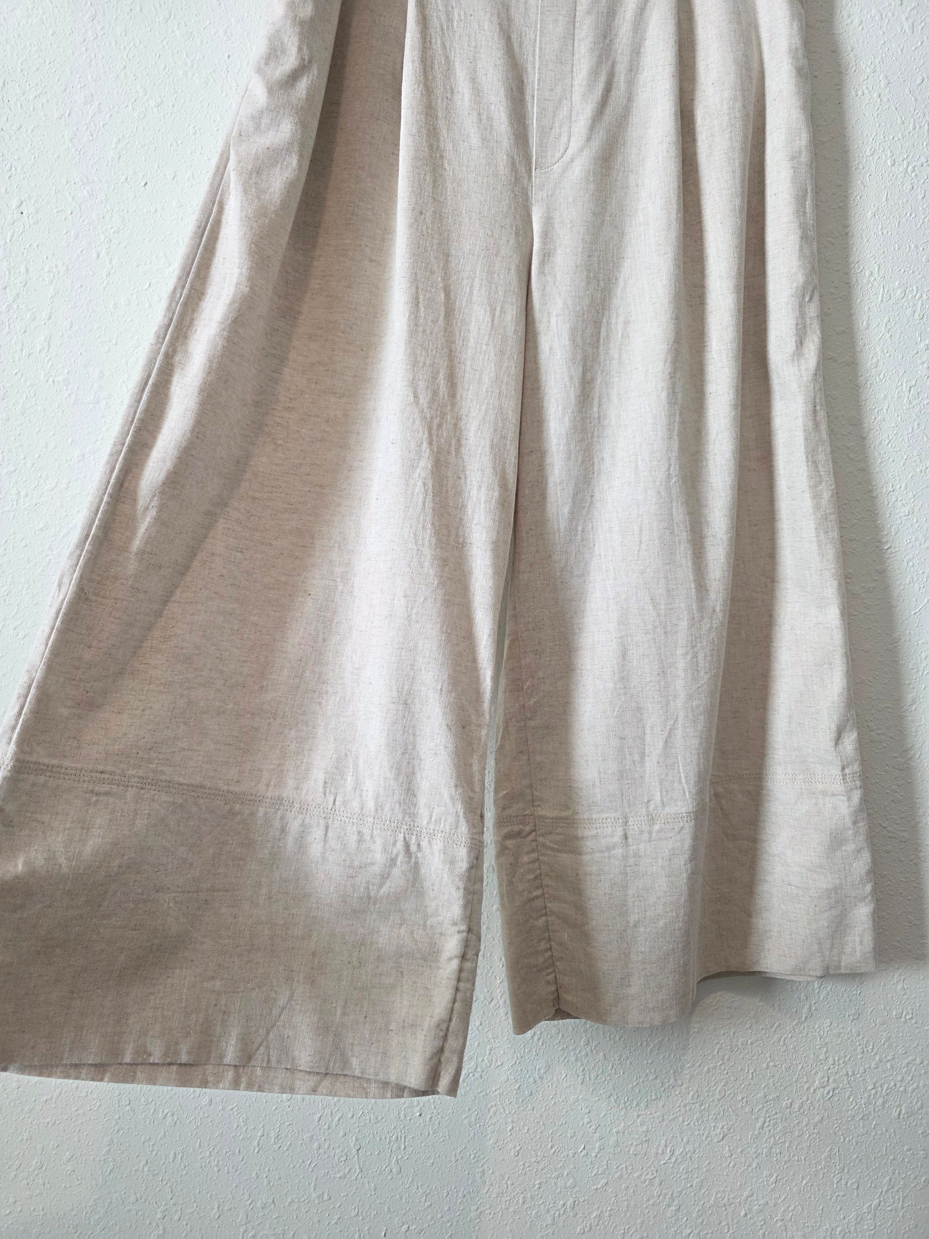 Linen Cotton Blend Wide Leg Pants (L)
