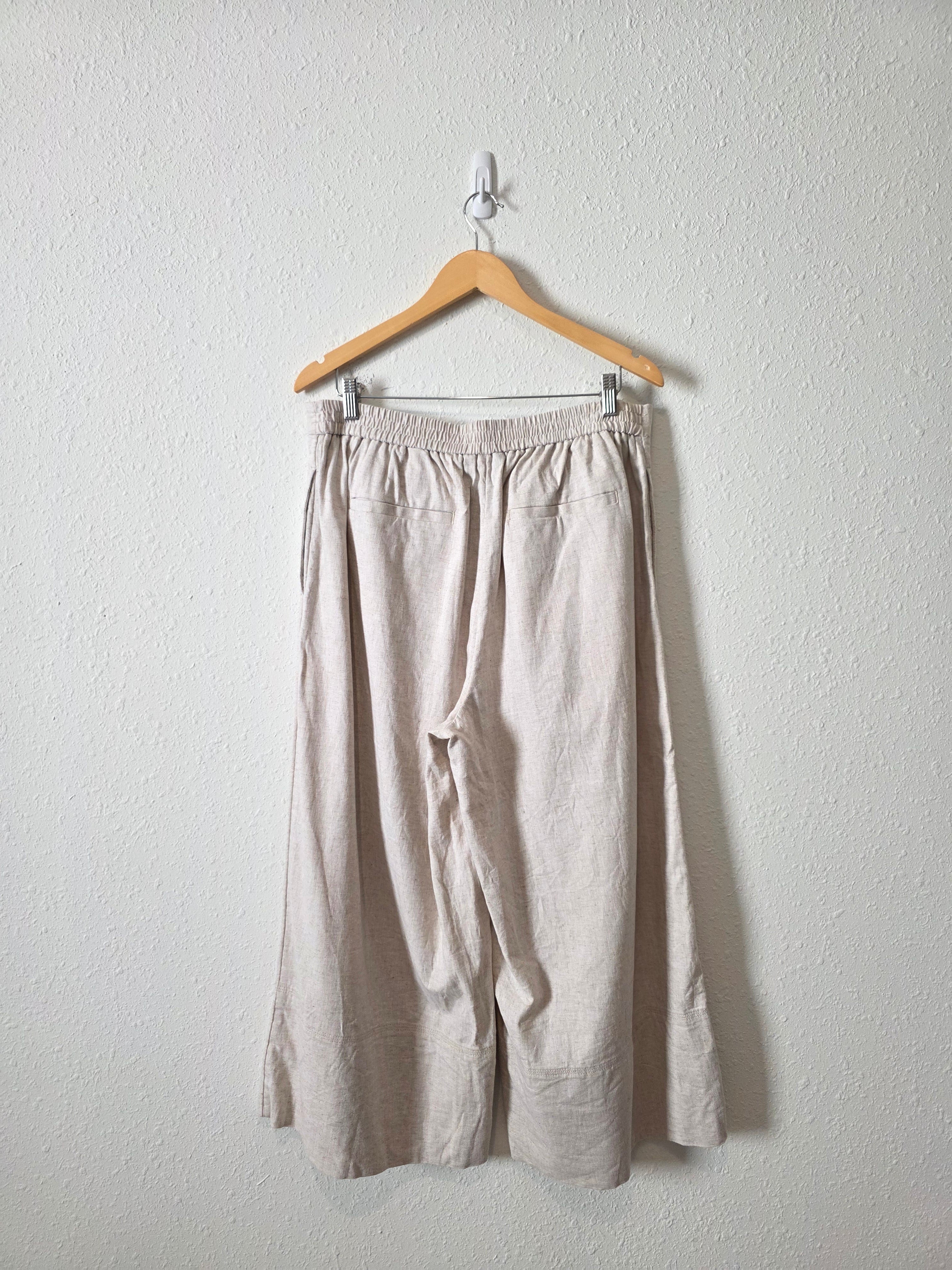 Linen Cotton Blend Wide Leg Pants (L)