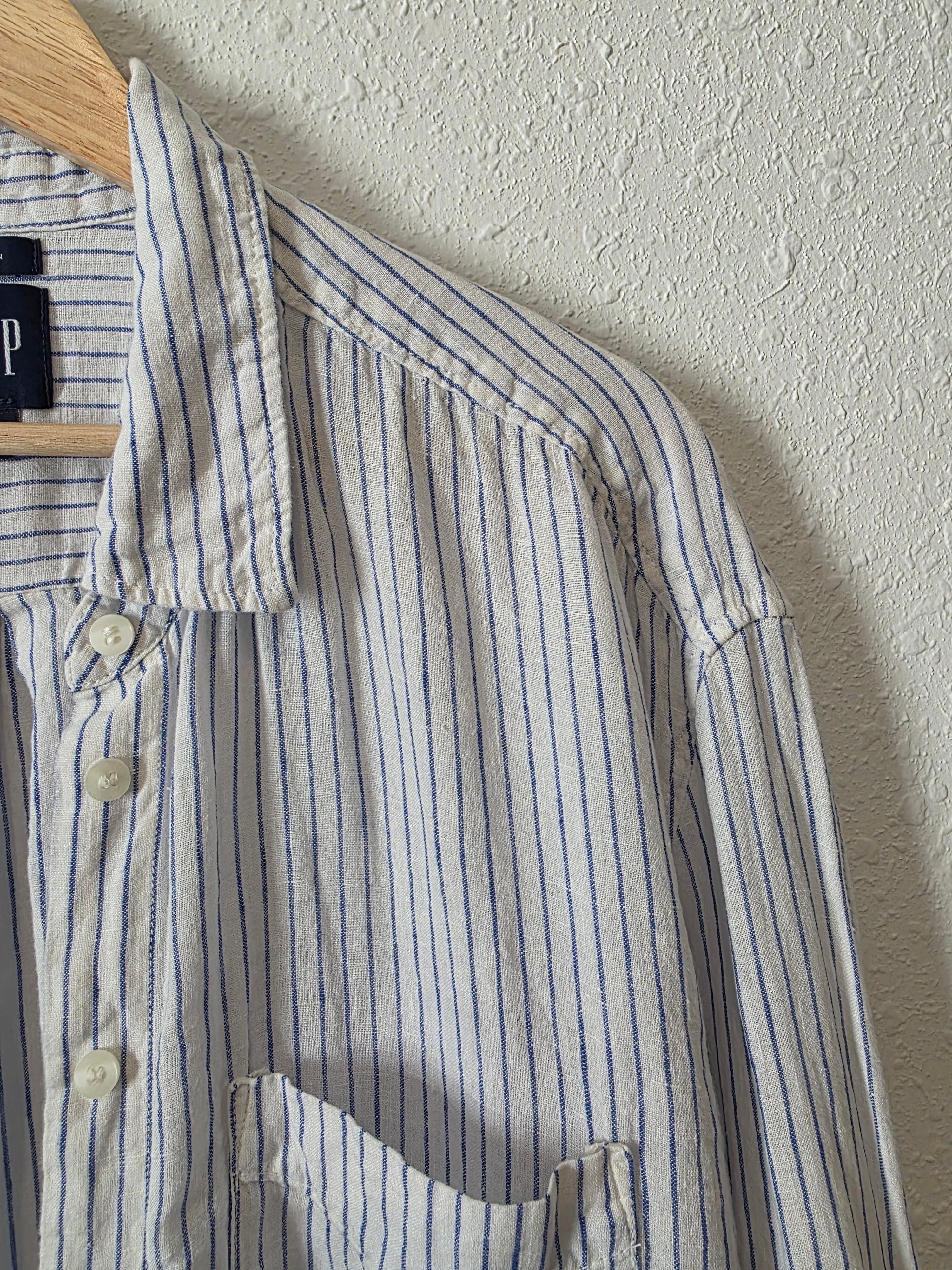 Gap Striped Linen Button Up (L tall)