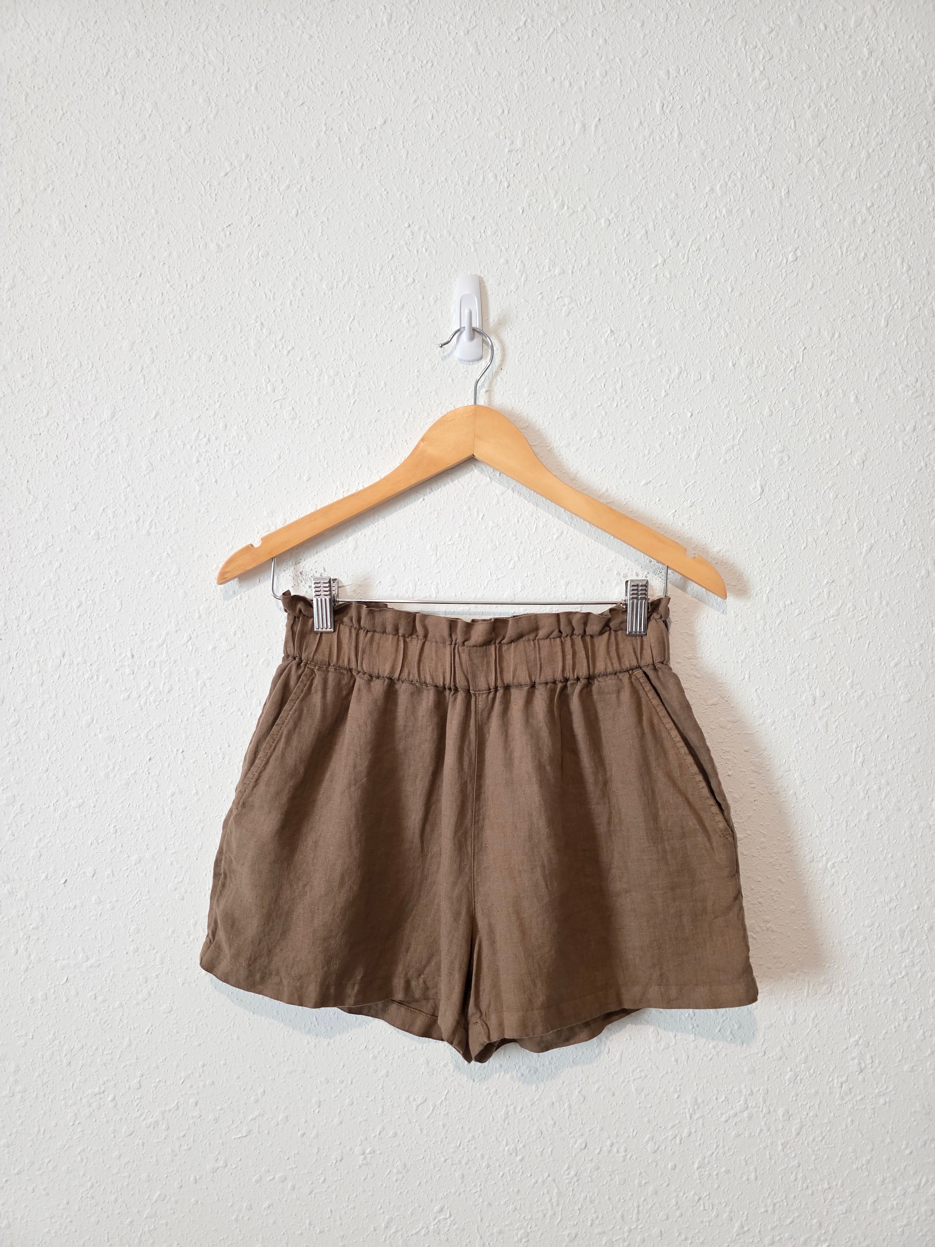 Brown Linen Pull On Shorts (S)