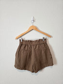 Brown Linen Pull On Shorts (S)