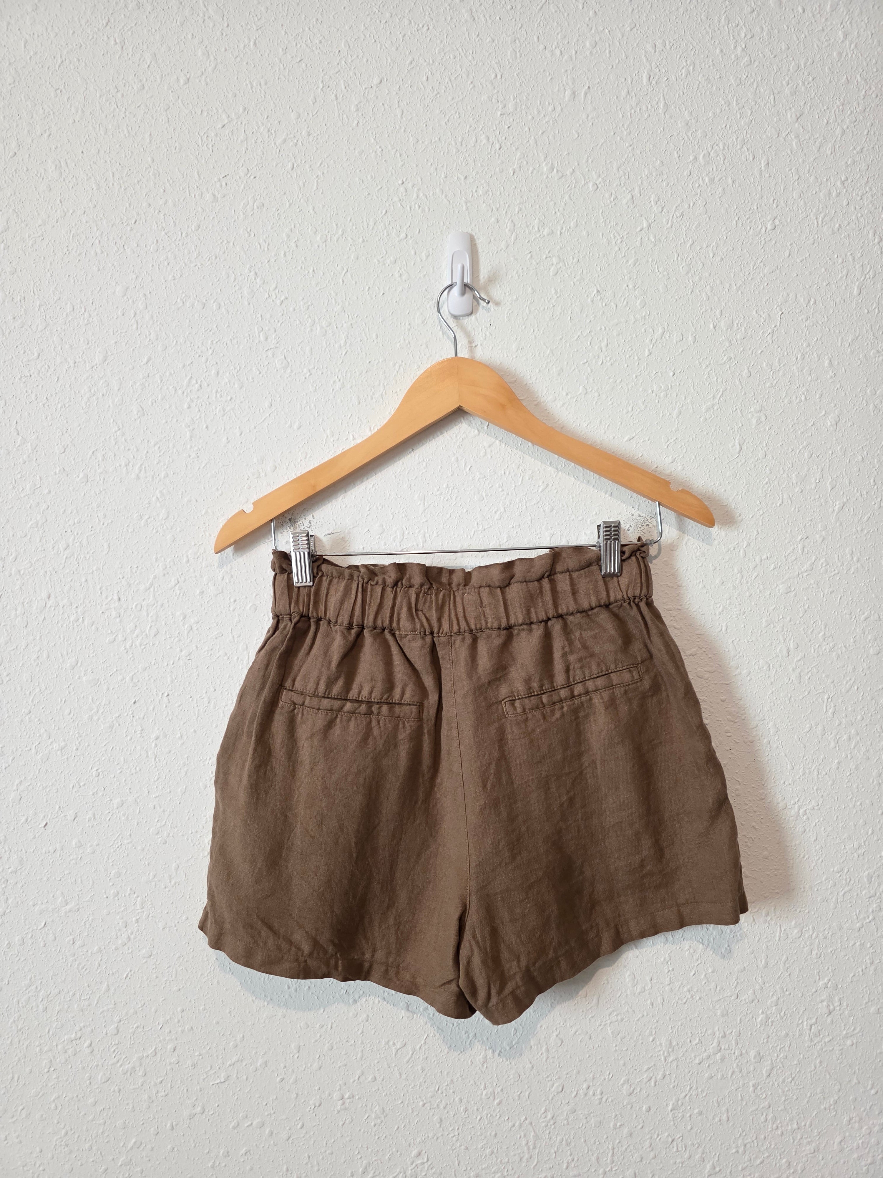 Brown Linen Pull On Shorts (S)