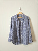 LL Bean Gingham Linen Button Up (M)