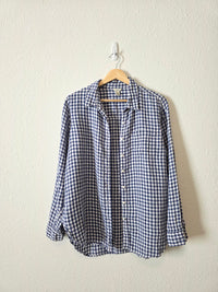 LL Bean Gingham Linen Button Up (M)