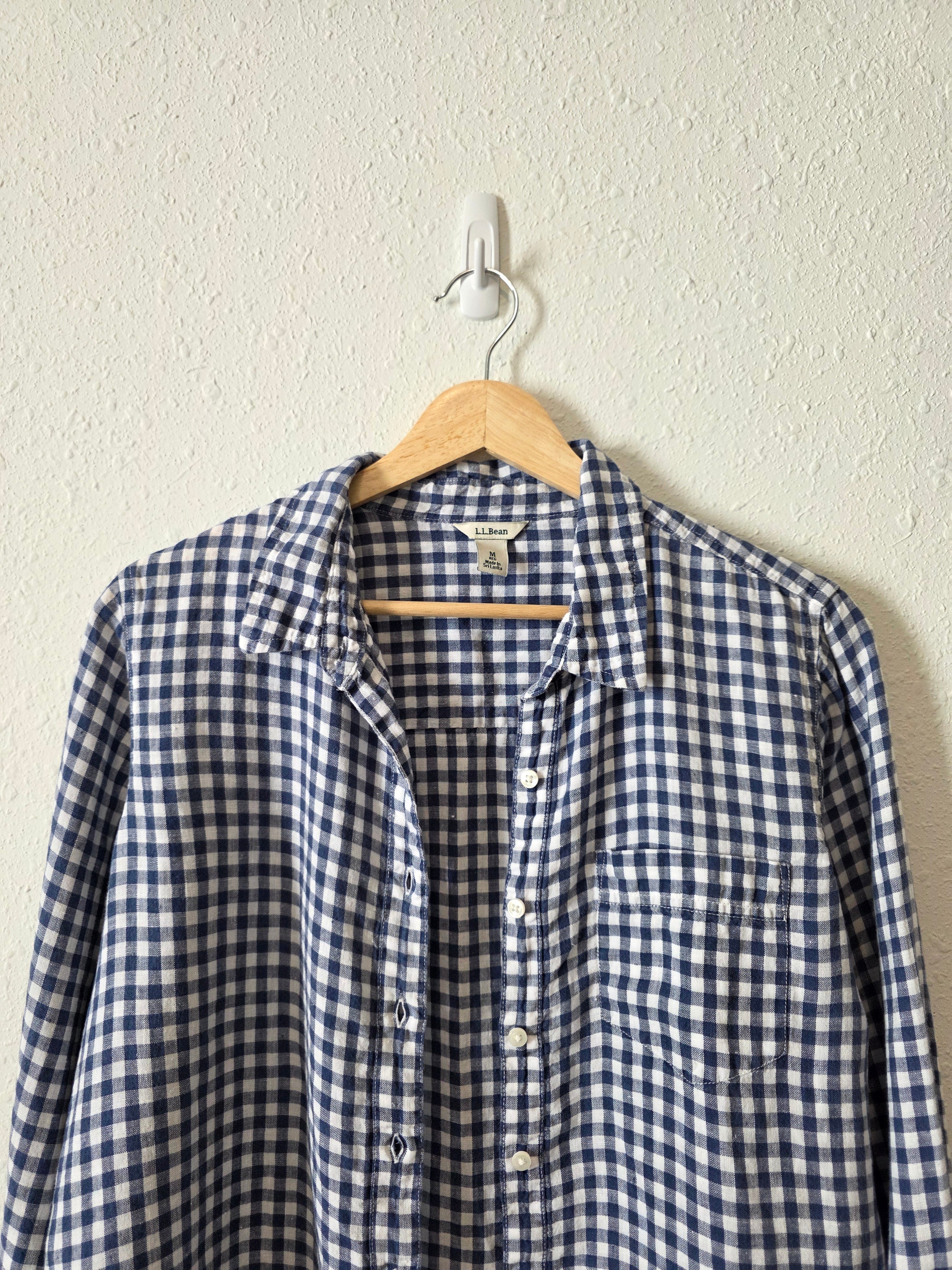 LL Bean Gingham Linen Button Up (M)