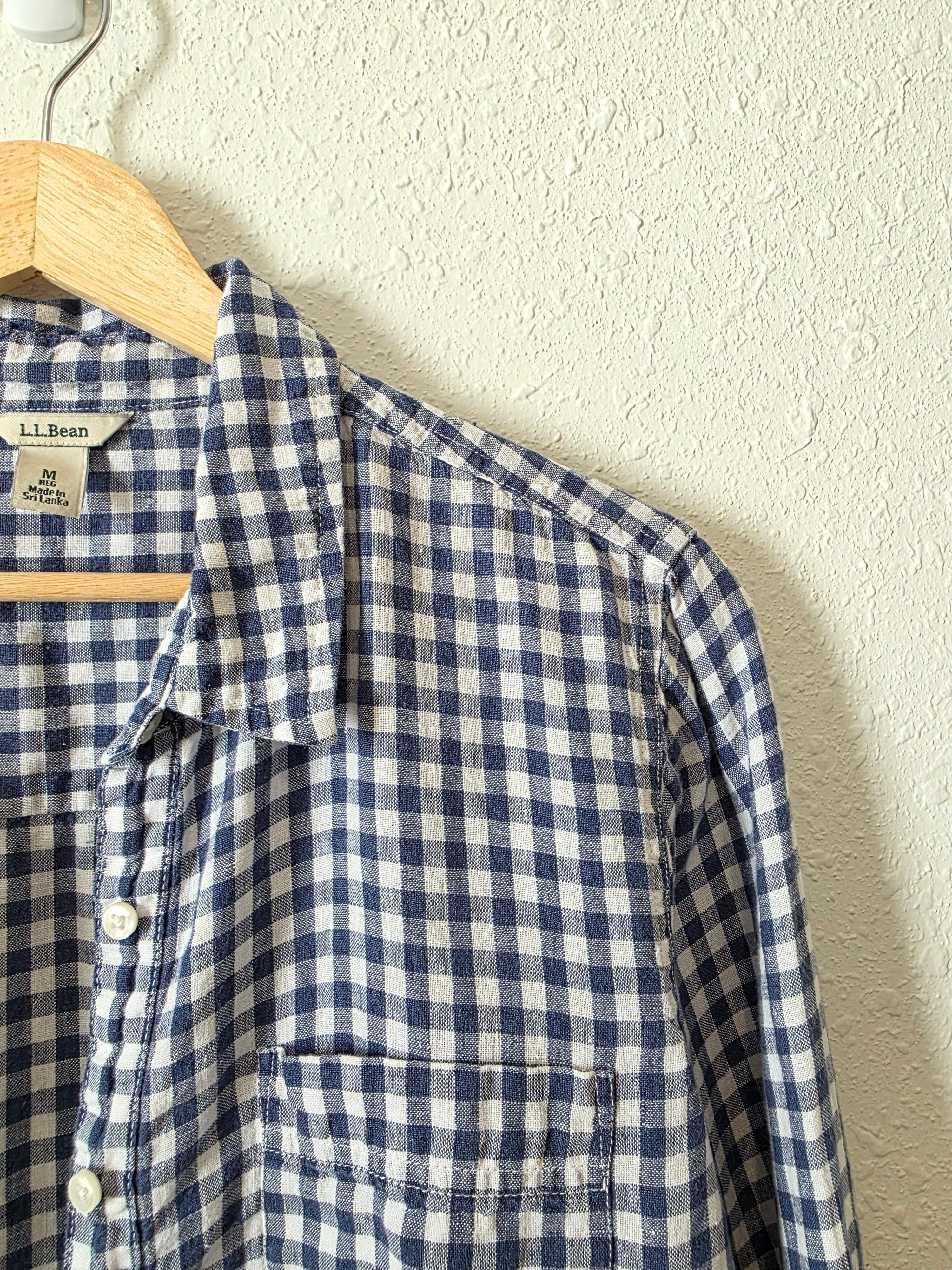 LL Bean Gingham Linen Button Up (M)