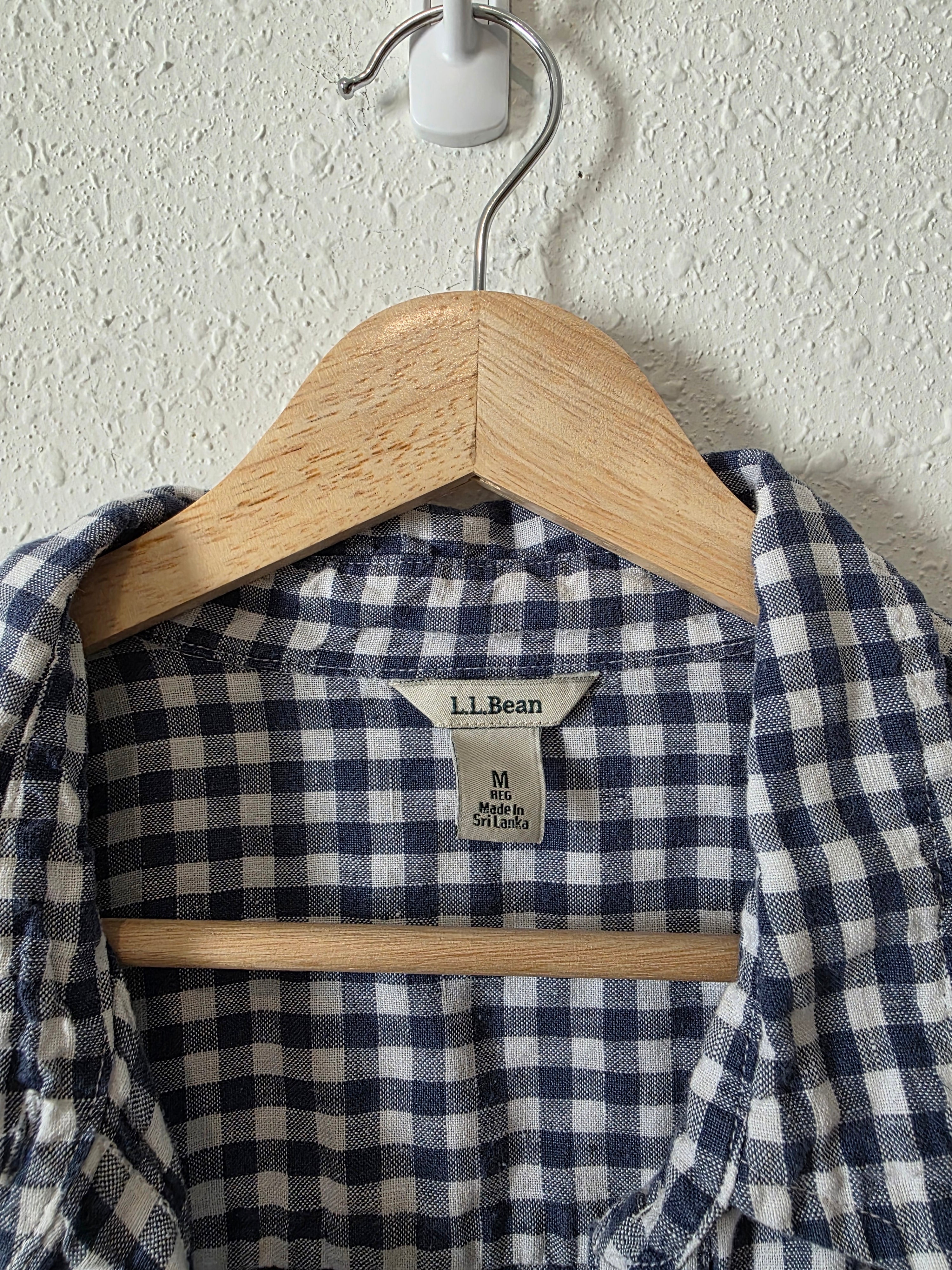 LL Bean Gingham Linen Button Up (M)