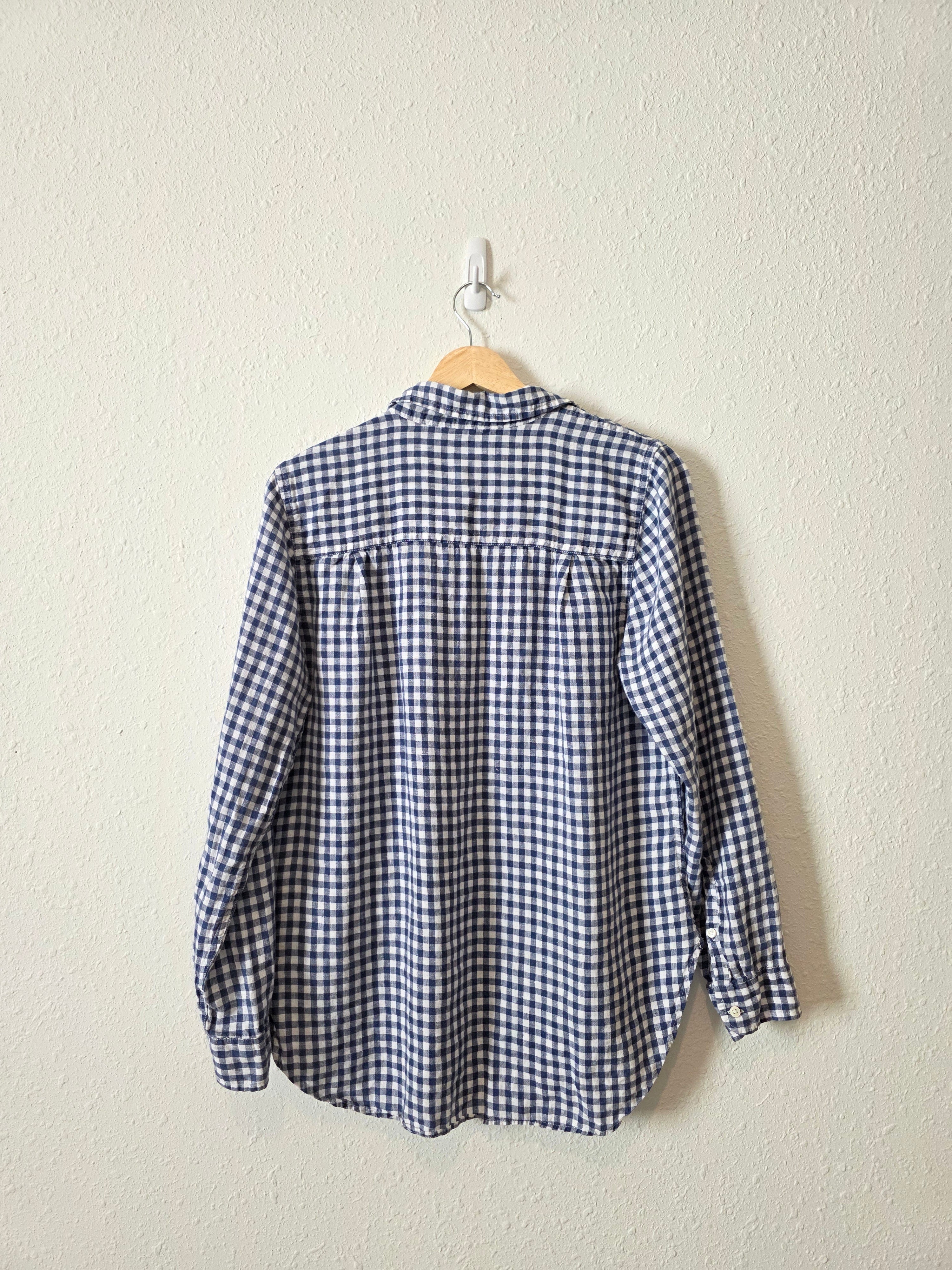 LL Bean Gingham Linen Button Up (M)