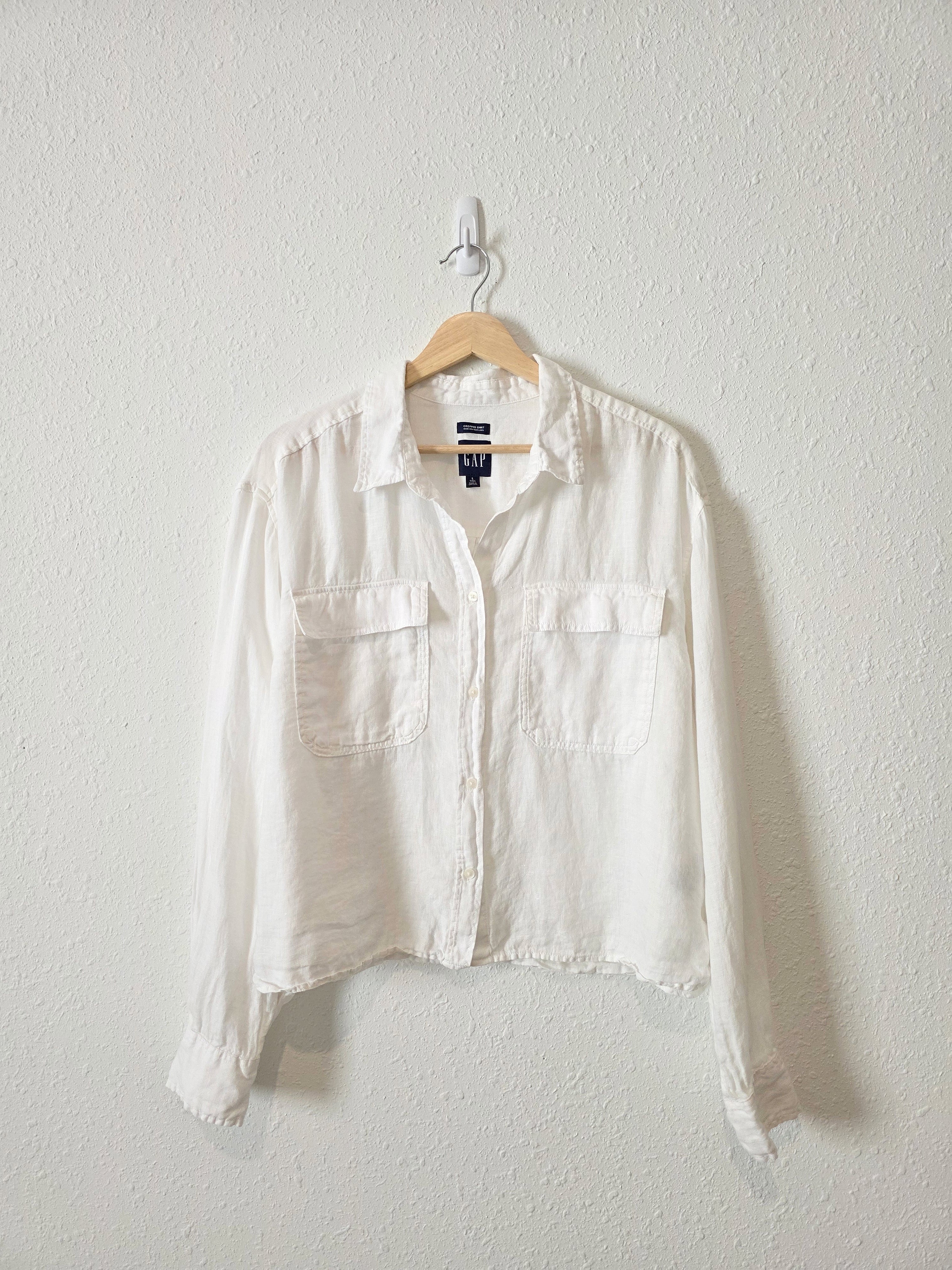Gap White Linen Crop Shirt (L tall)