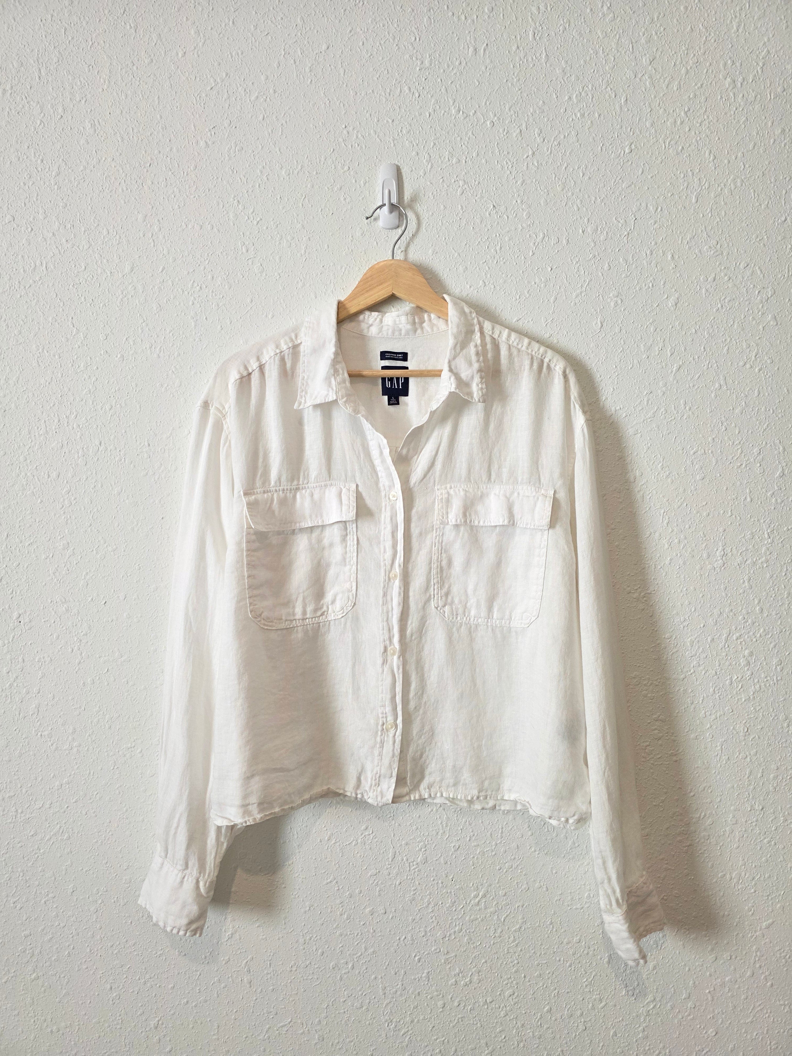 Gap White Linen Crop Shirt (L tall)