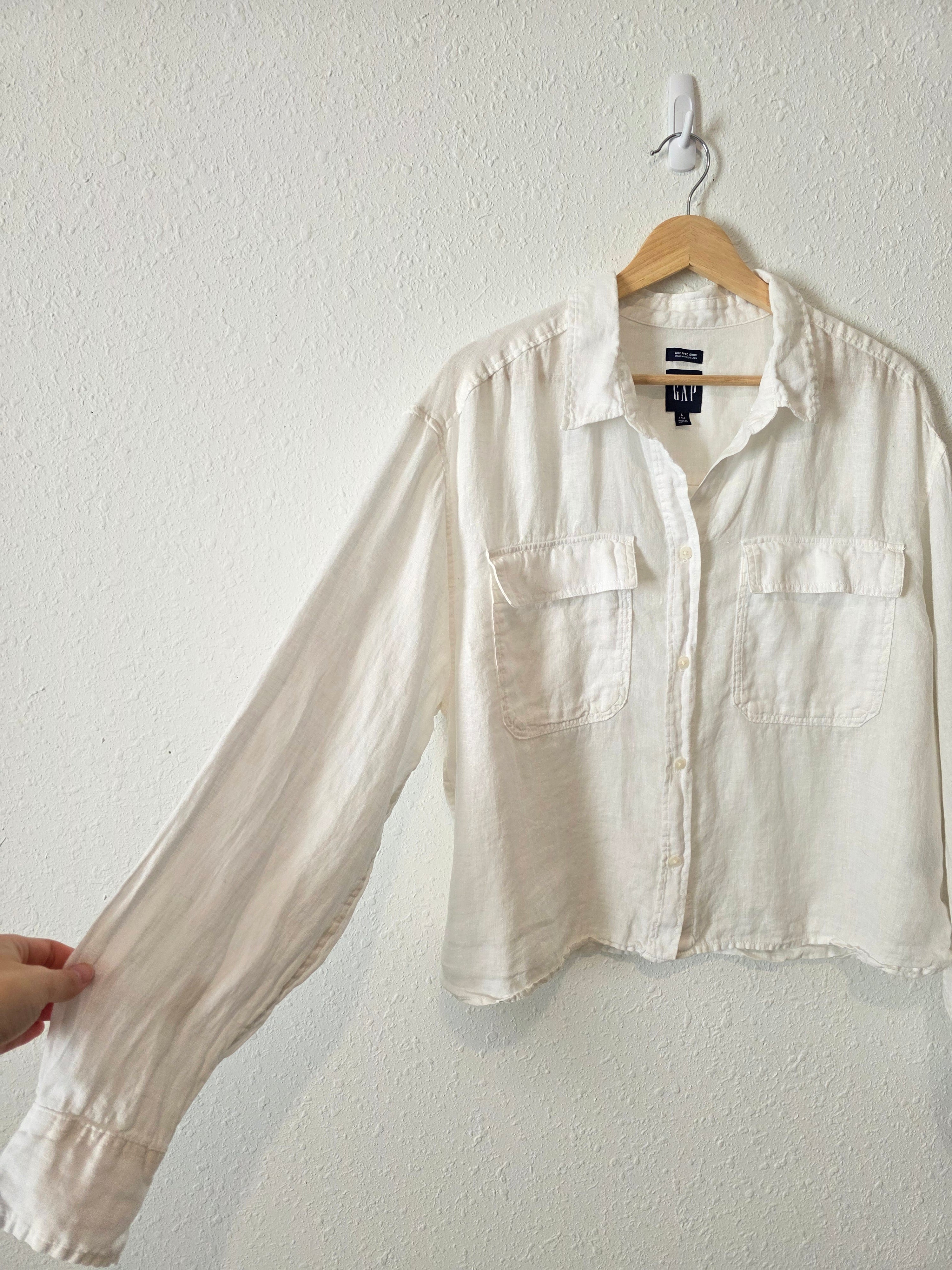 Gap White Linen Crop Shirt (L tall)