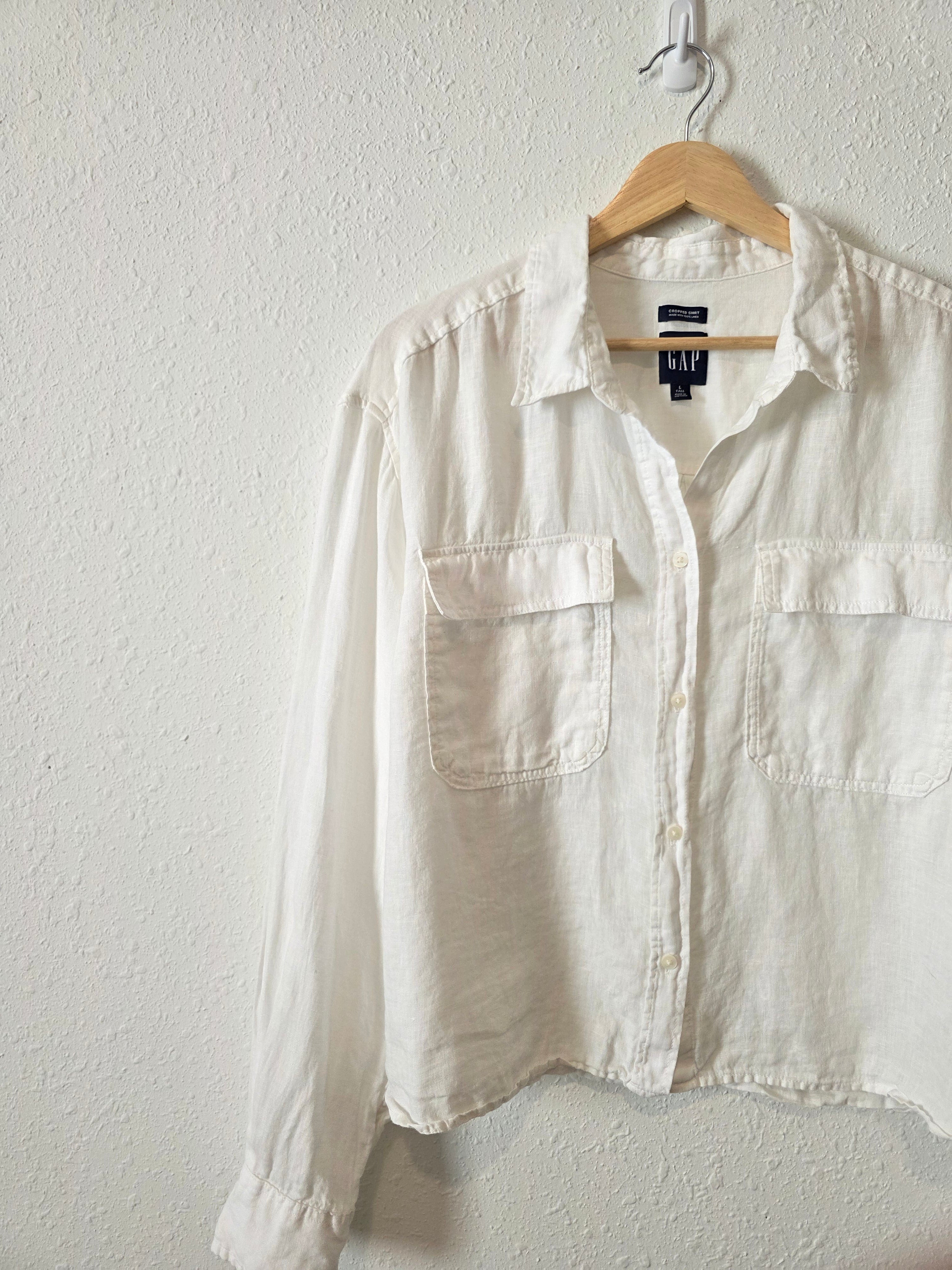 Gap White Linen Crop Shirt (L tall)