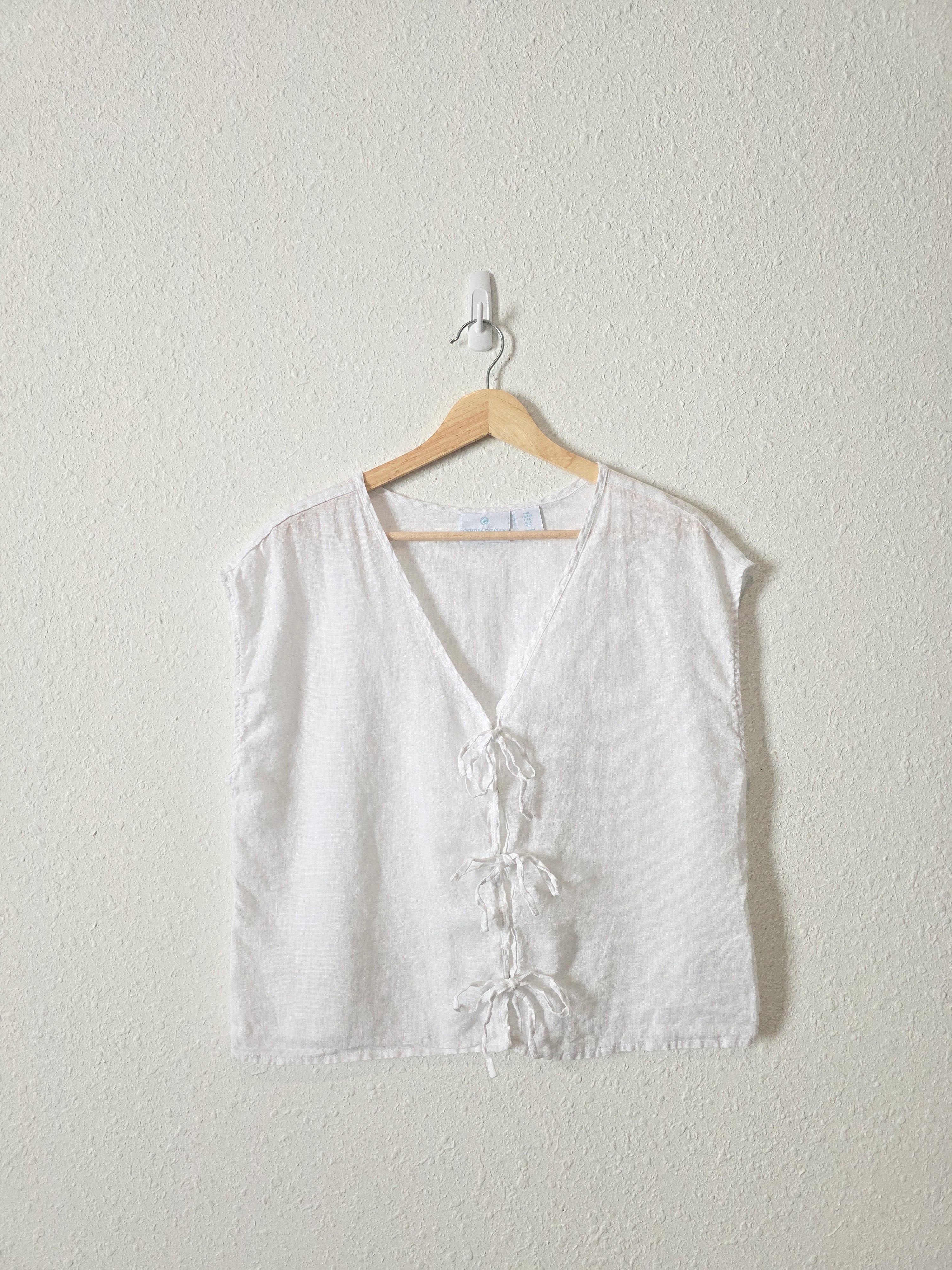 White Linen Tie Front Top (L)