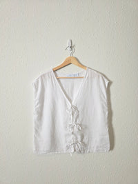 White Linen Tie Front Top (L)