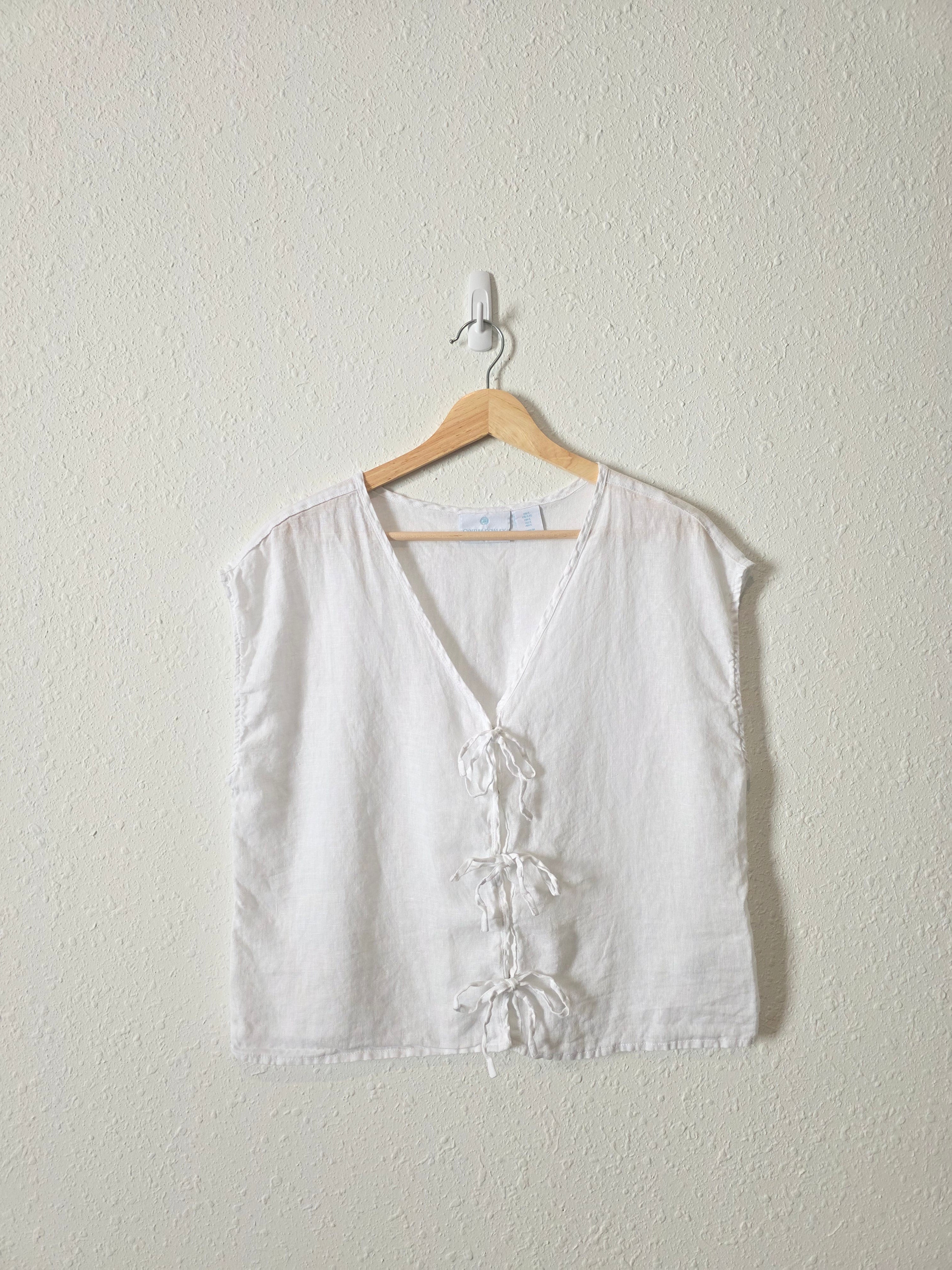 White Linen Tie Front Top (L)