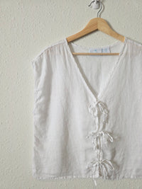 White Linen Tie Front Top (L)
