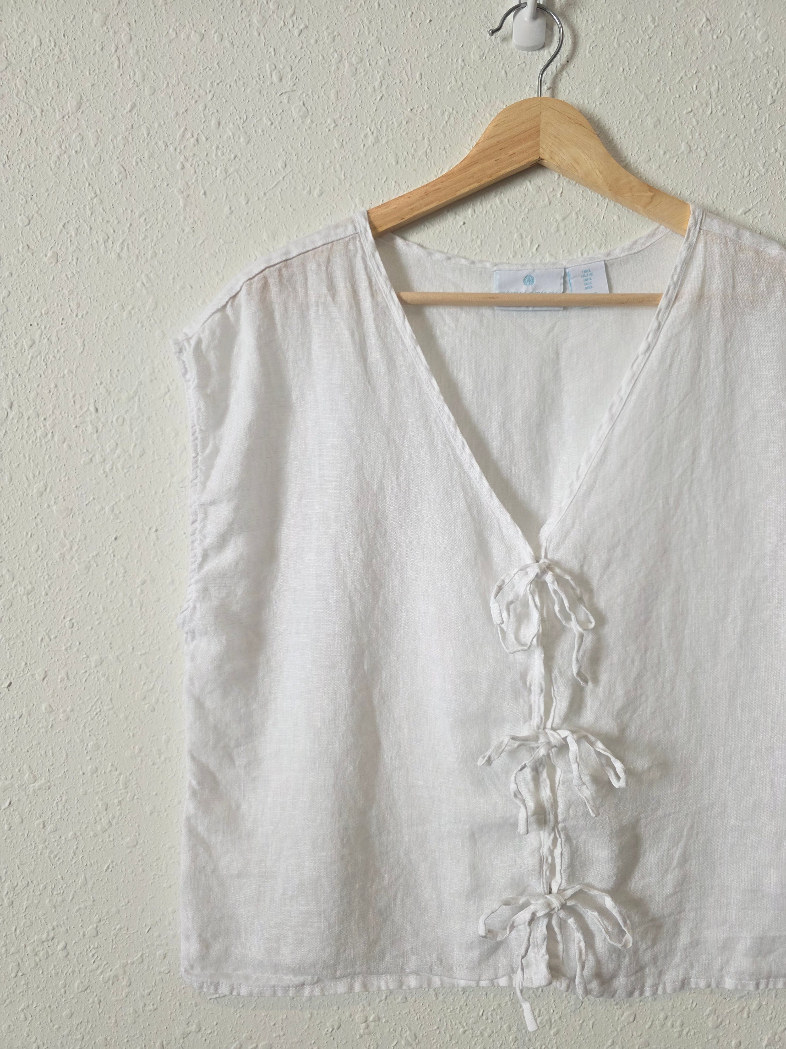 White Linen Tie Front Top (L)
