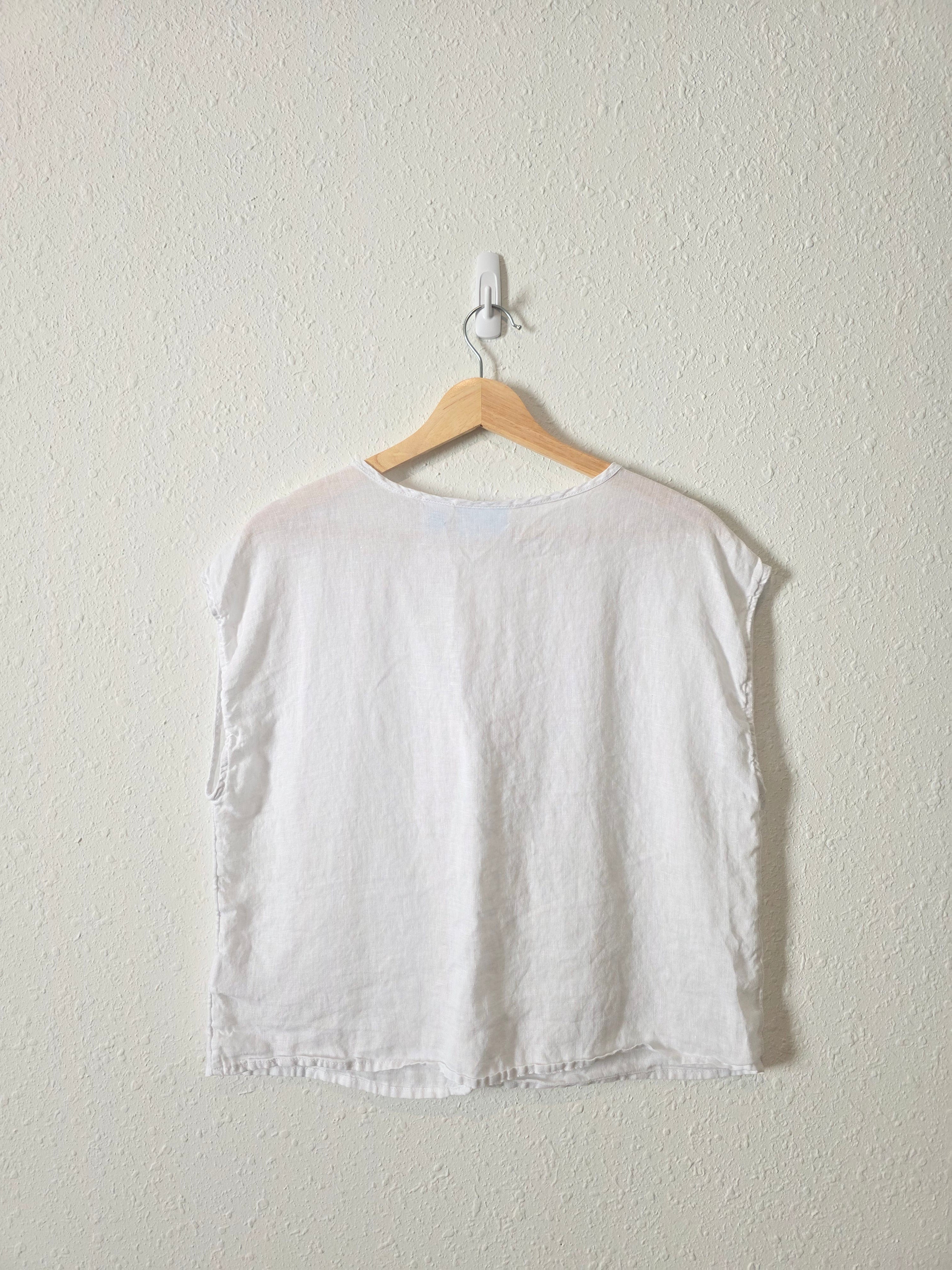 White Linen Tie Front Top (L)