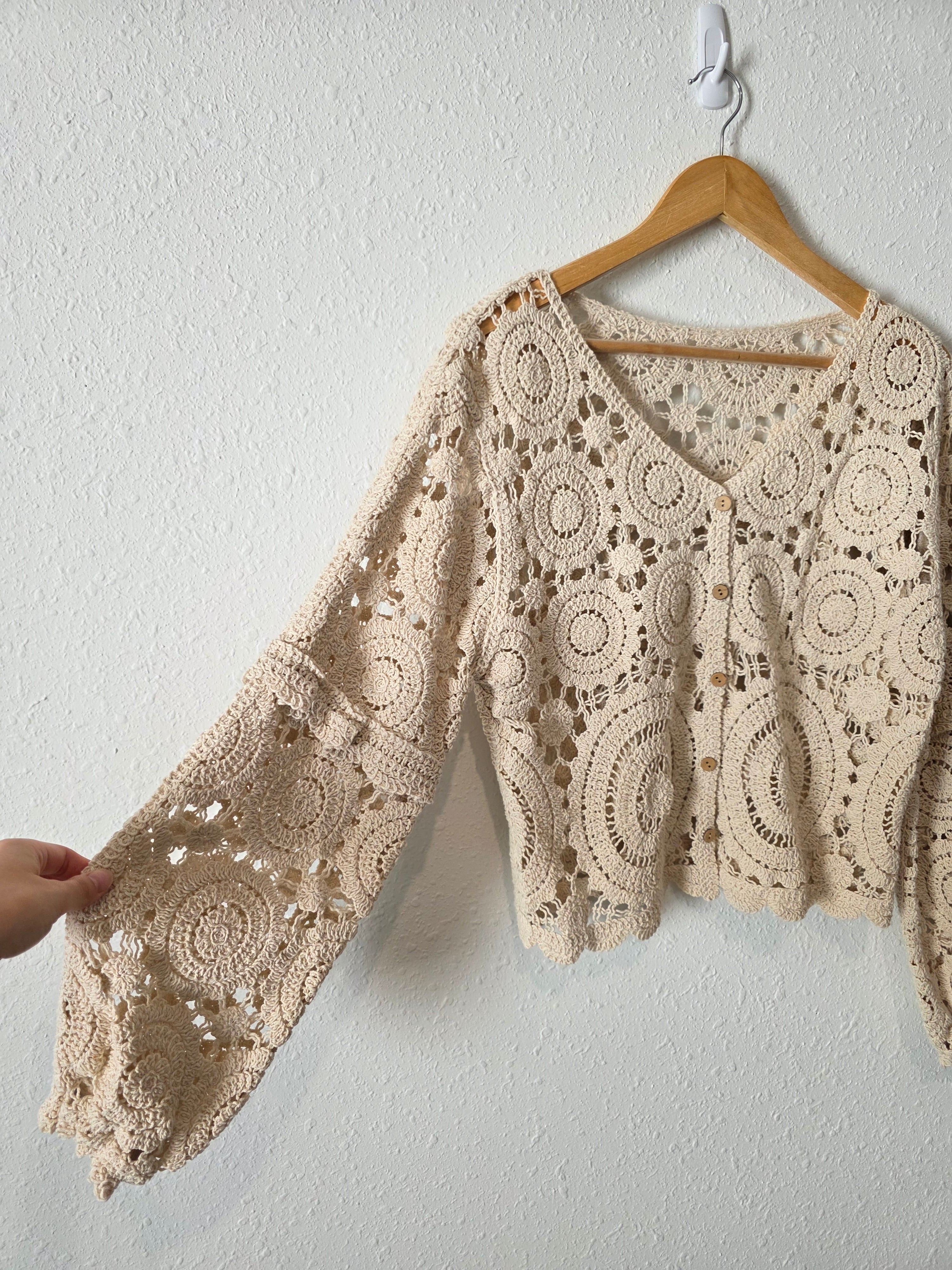 Crochet Knit Button Up Top (S/M)
