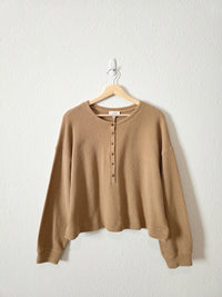 Loft Brown Ribbed Henley Tee (L)