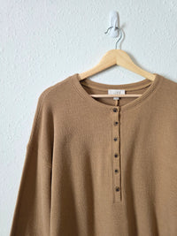 Loft Brown Ribbed Henley Tee (L)