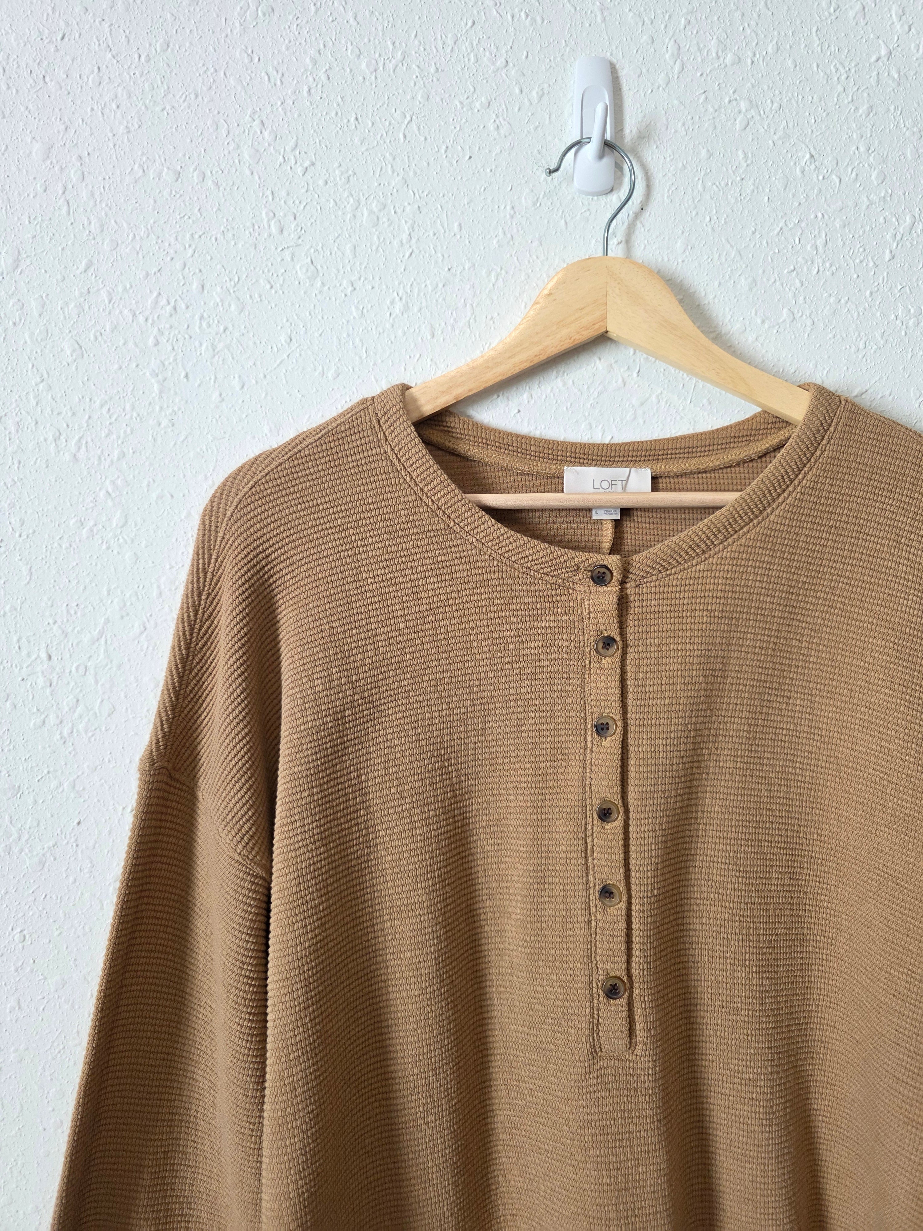 Loft Brown Ribbed Henley Tee (L)
