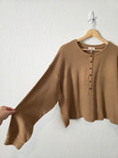 Loft Brown Ribbed Henley Tee (L)