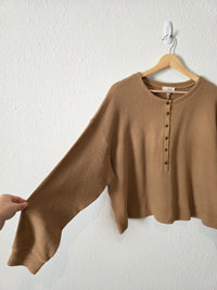 Loft Brown Ribbed Henley Tee (L)
