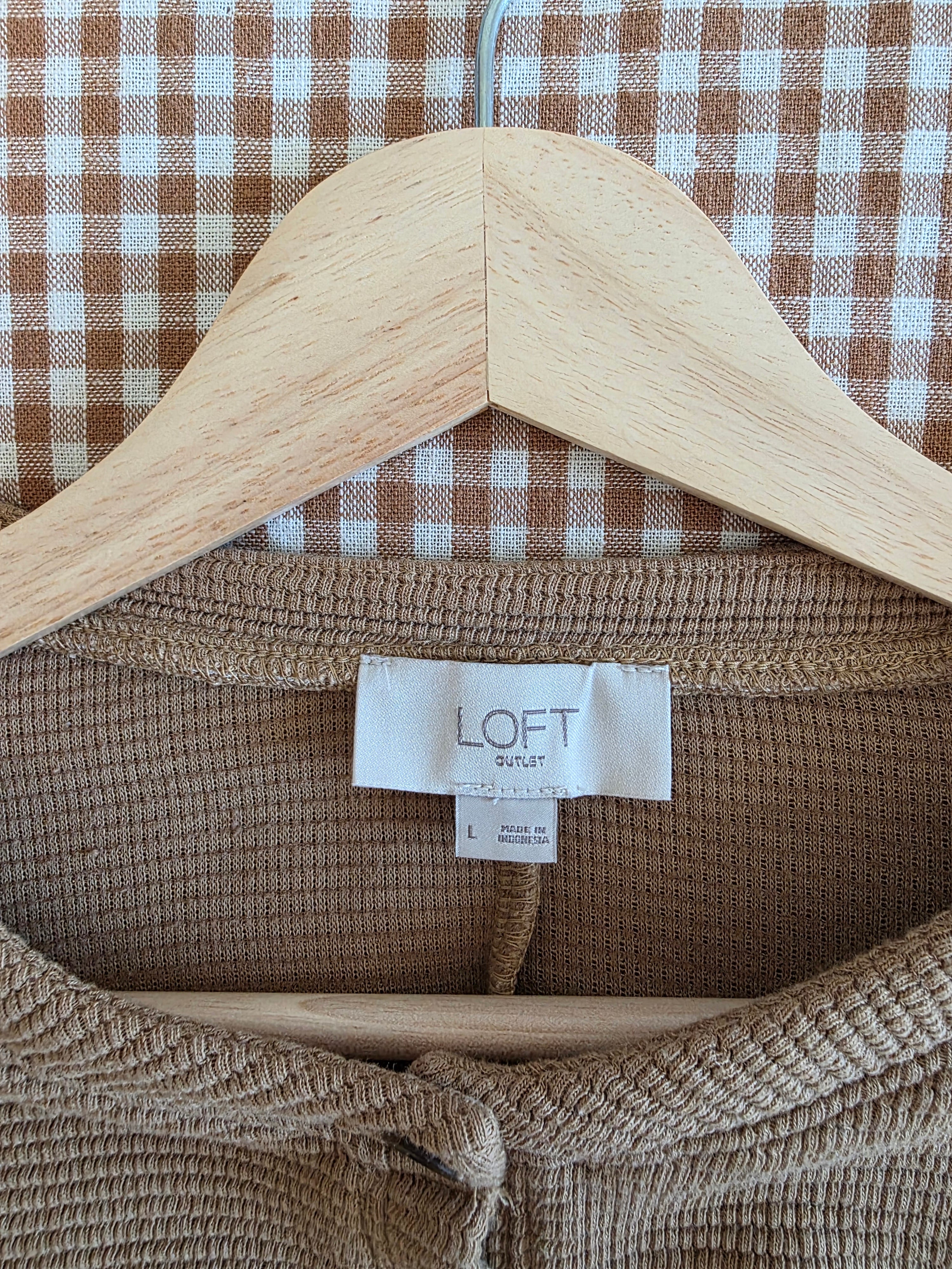 Loft Brown Ribbed Henley Tee (L)