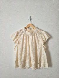 Cream Button Back Eyelet Top (L)
