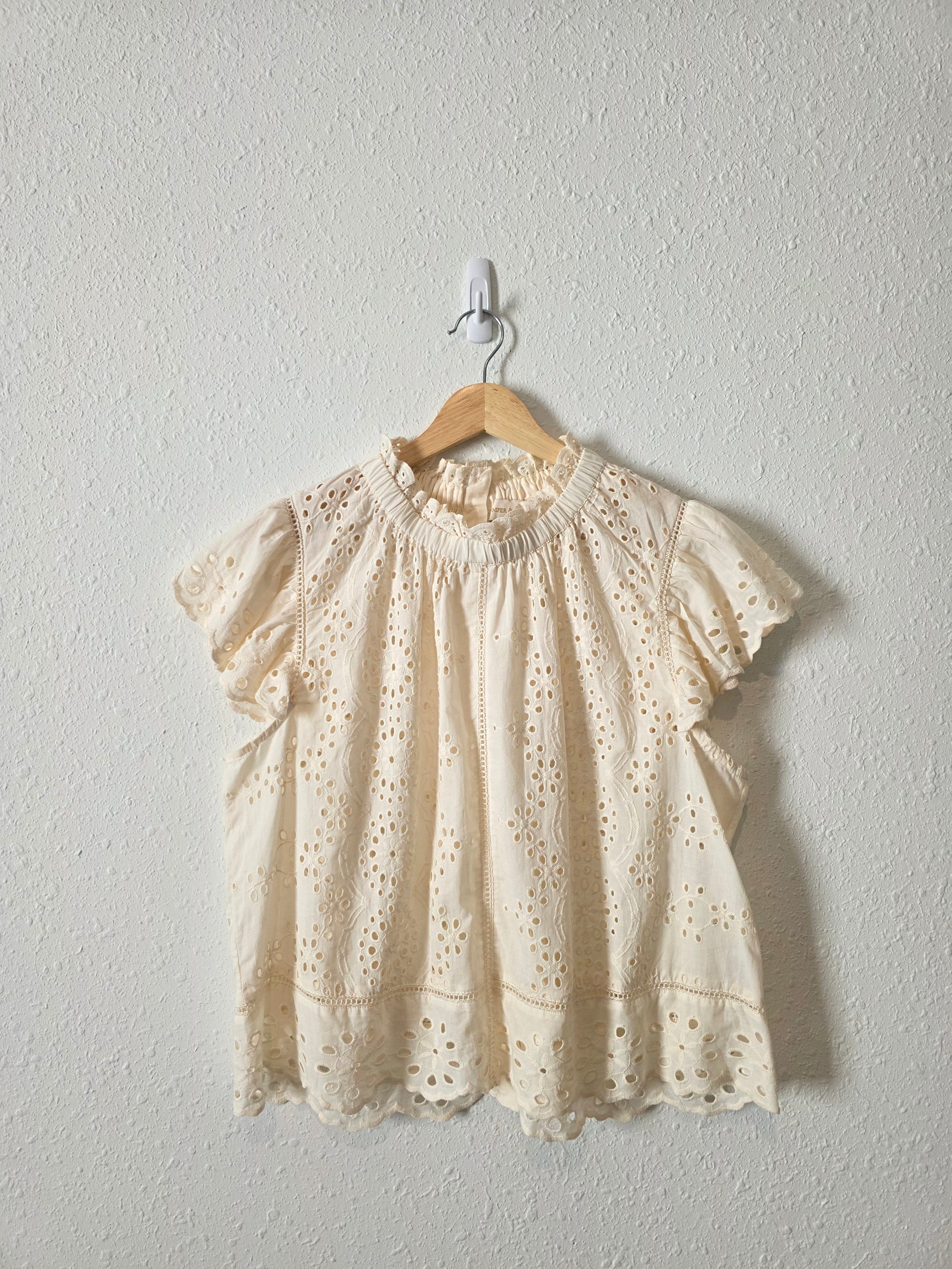 Cream Button Back Eyelet Top (L)
