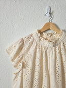 Cream Button Back Eyelet Top (L)