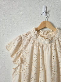 Cream Button Back Eyelet Top (L)