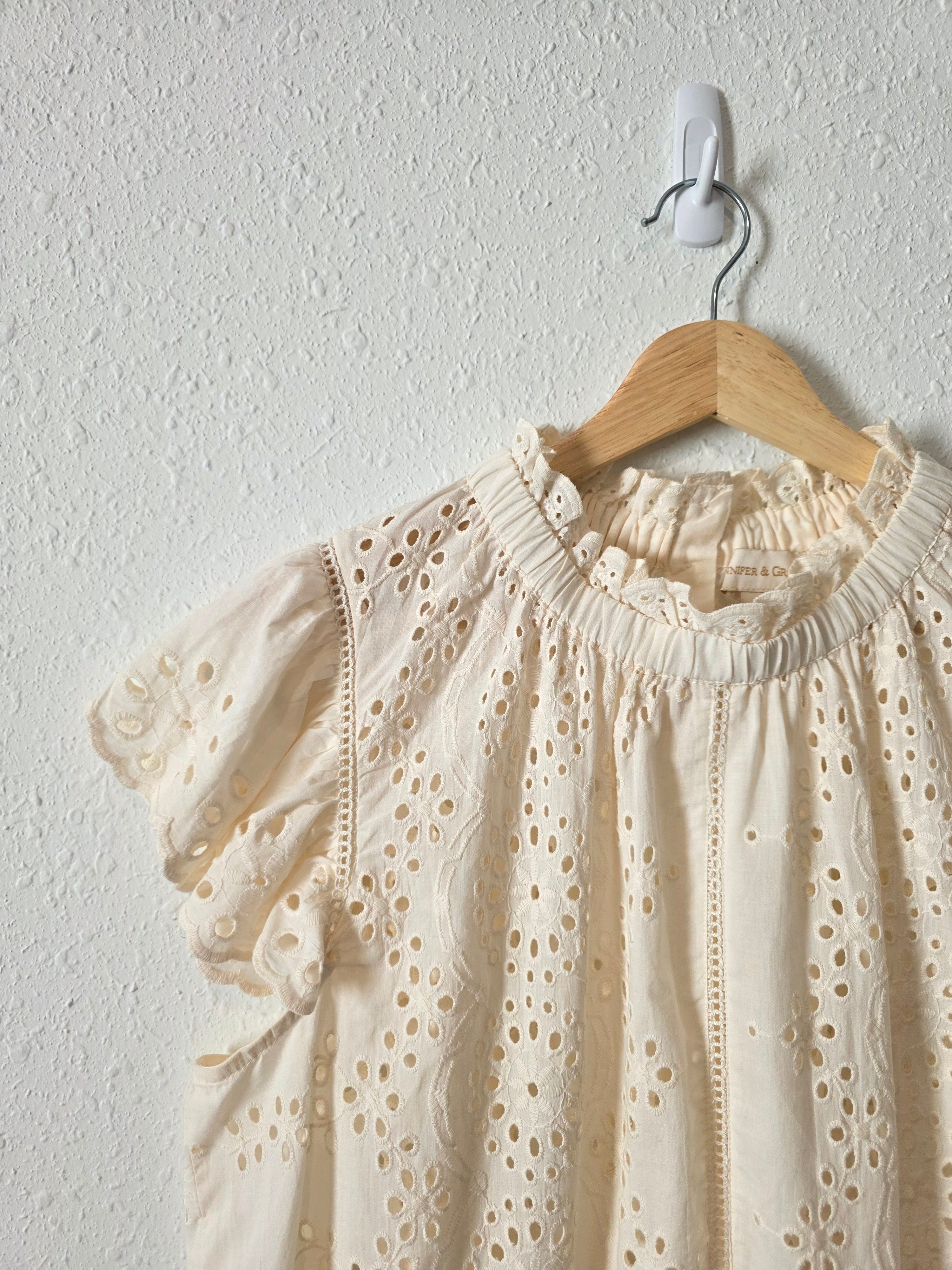 Cream Button Back Eyelet Top (L)