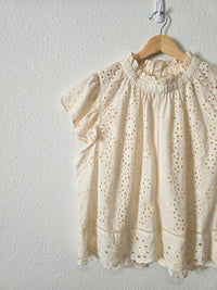 Cream Button Back Eyelet Top (L)