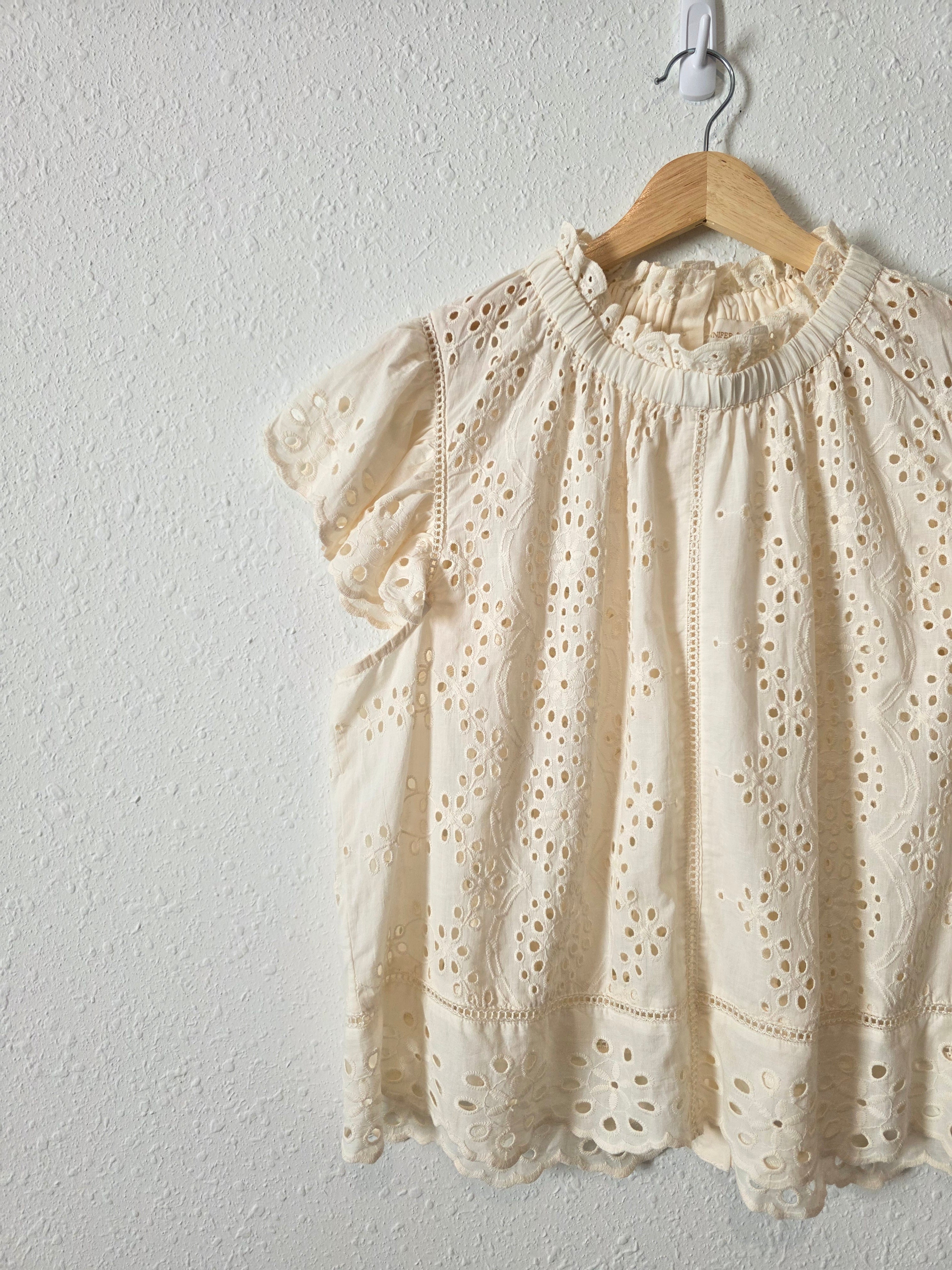 Cream Button Back Eyelet Top (L)