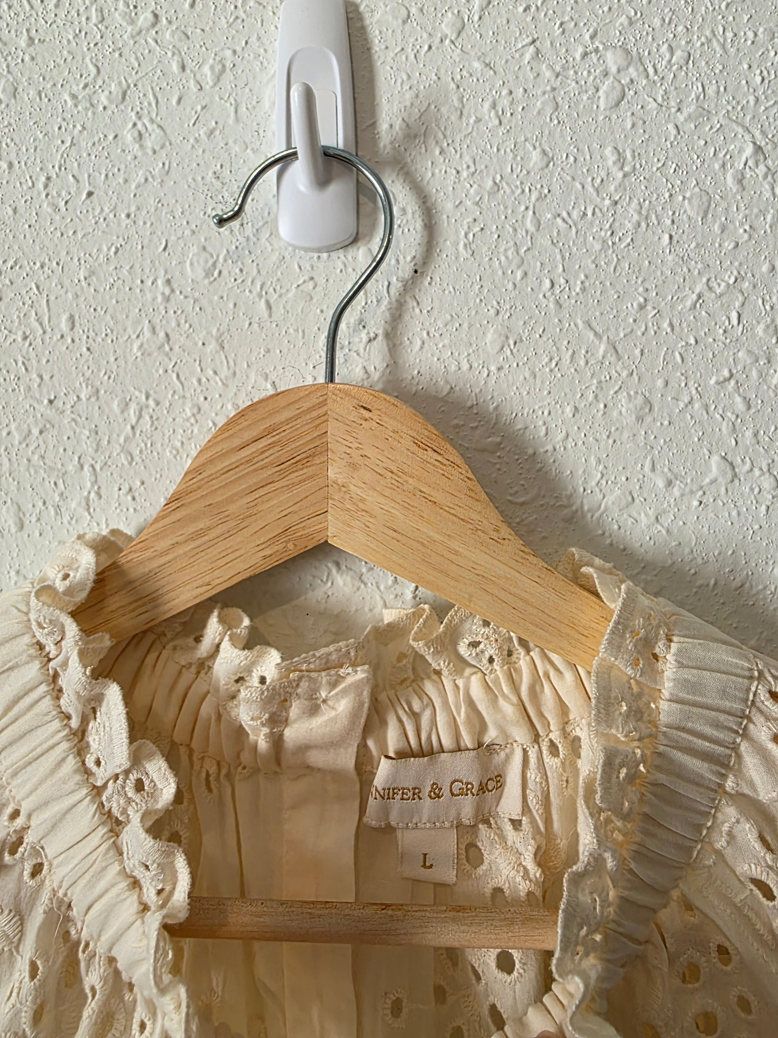 Cream Button Back Eyelet Top (L)