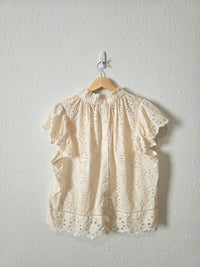 Cream Button Back Eyelet Top (L)